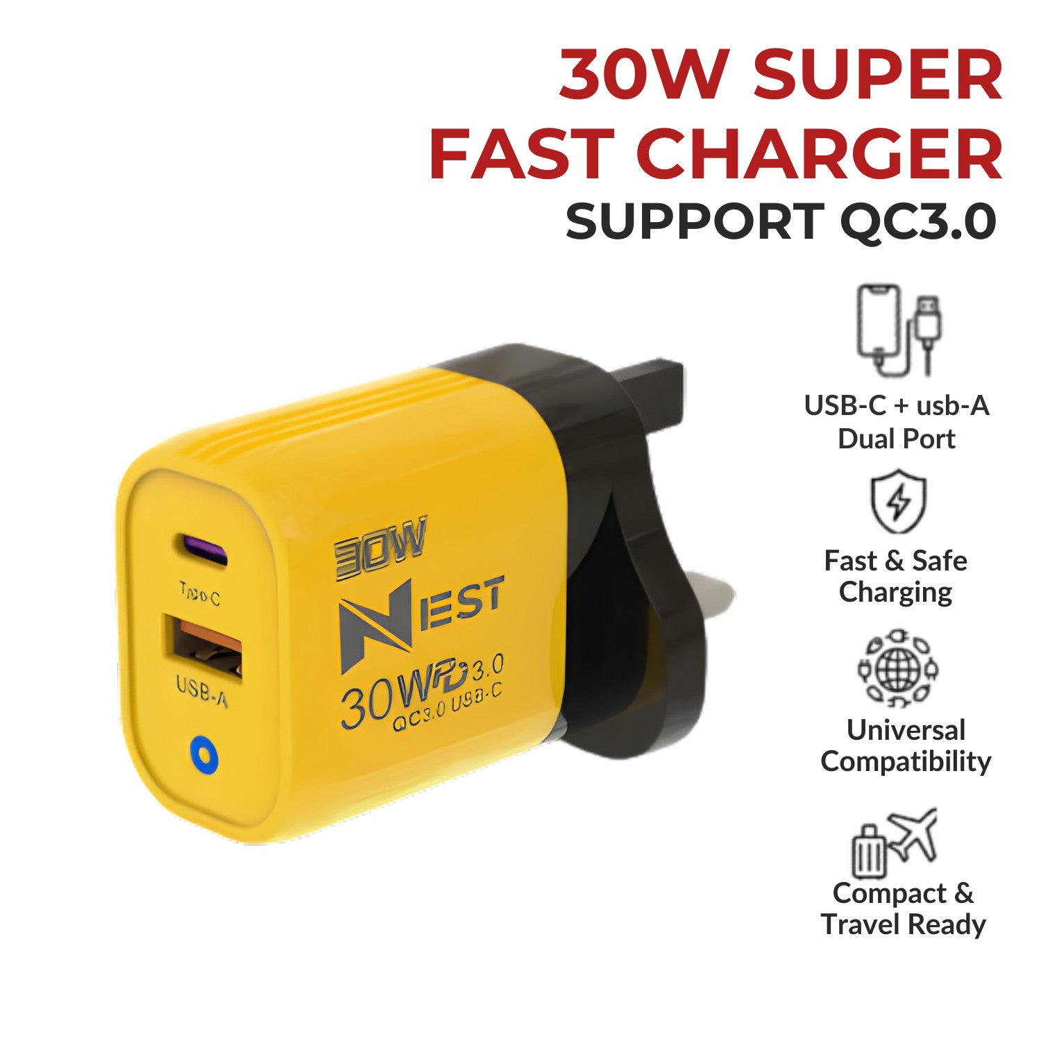 Fast Charging 22.5W USB-C PD QC Plug Charger & Cable For iPhone 15 16 Samsung