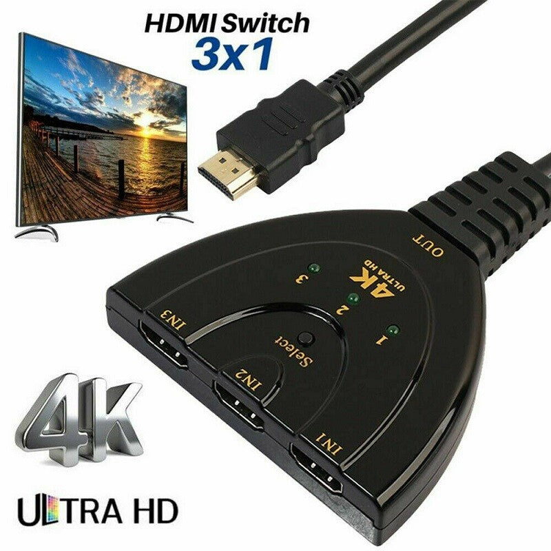 3 Port Multi Switch Splitter HDMI Cable Box Hub Switcher LCD Hdtv Ps3 Xbox 4k 2k