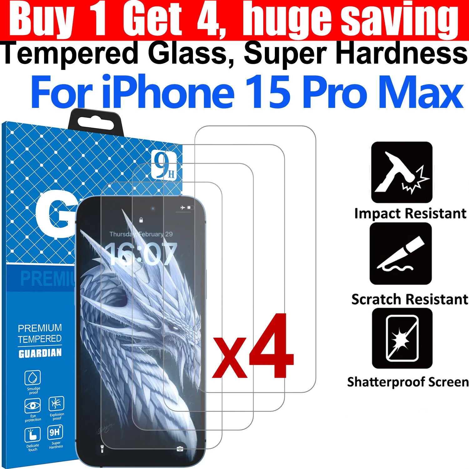 4x Tempered Glass Screen Protector For Apple iPhone