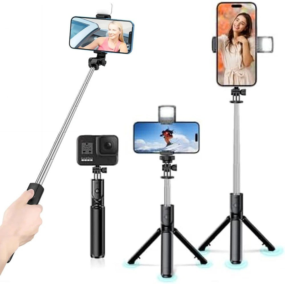 Monopod Selfie Stick with Remote - Bluetooth Tripod & Fill Light for All Phones