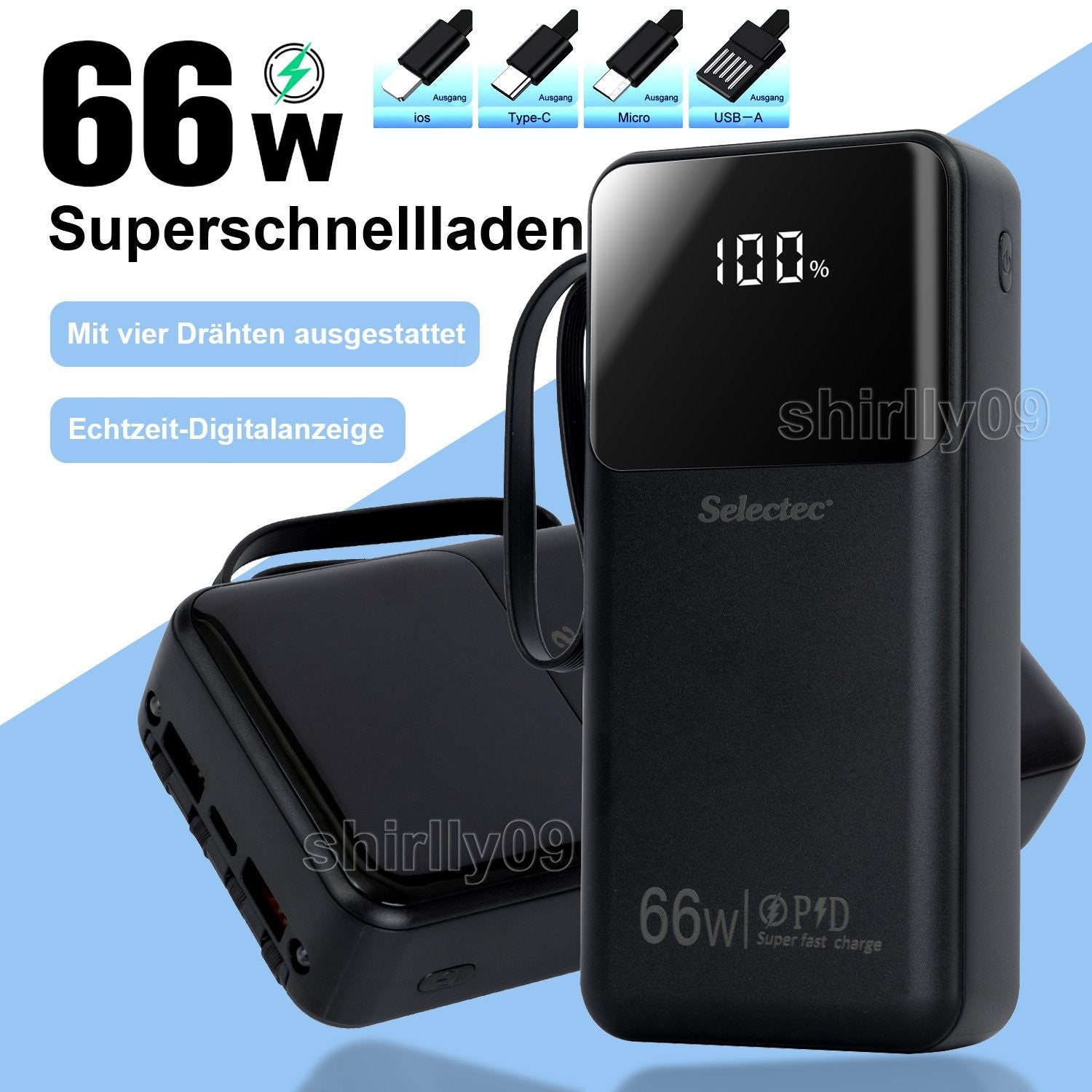 Power Bank 20000mah 66W Portable Fast Charger External Battery for Mobile Phone