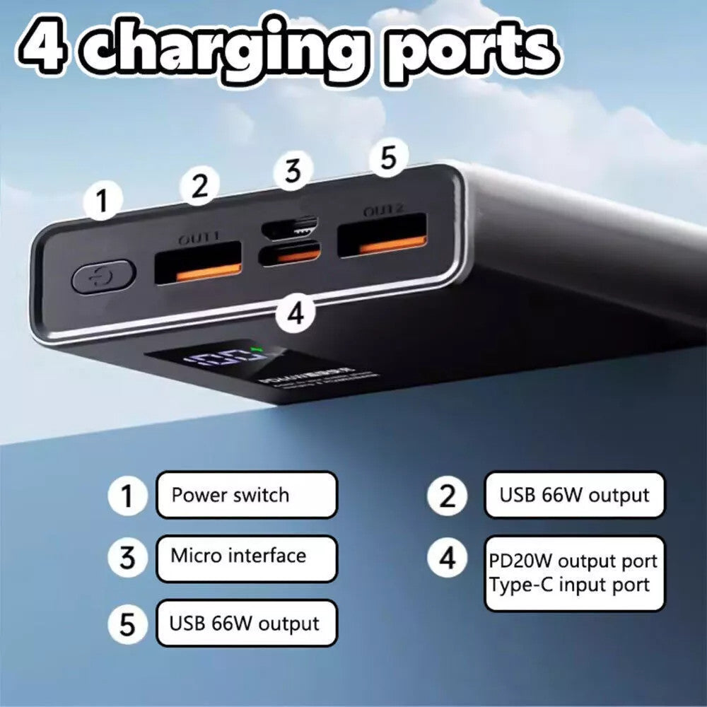 20000mAh 66W Portable Power Bank USB LCD External Battery Charger For Cell Phone