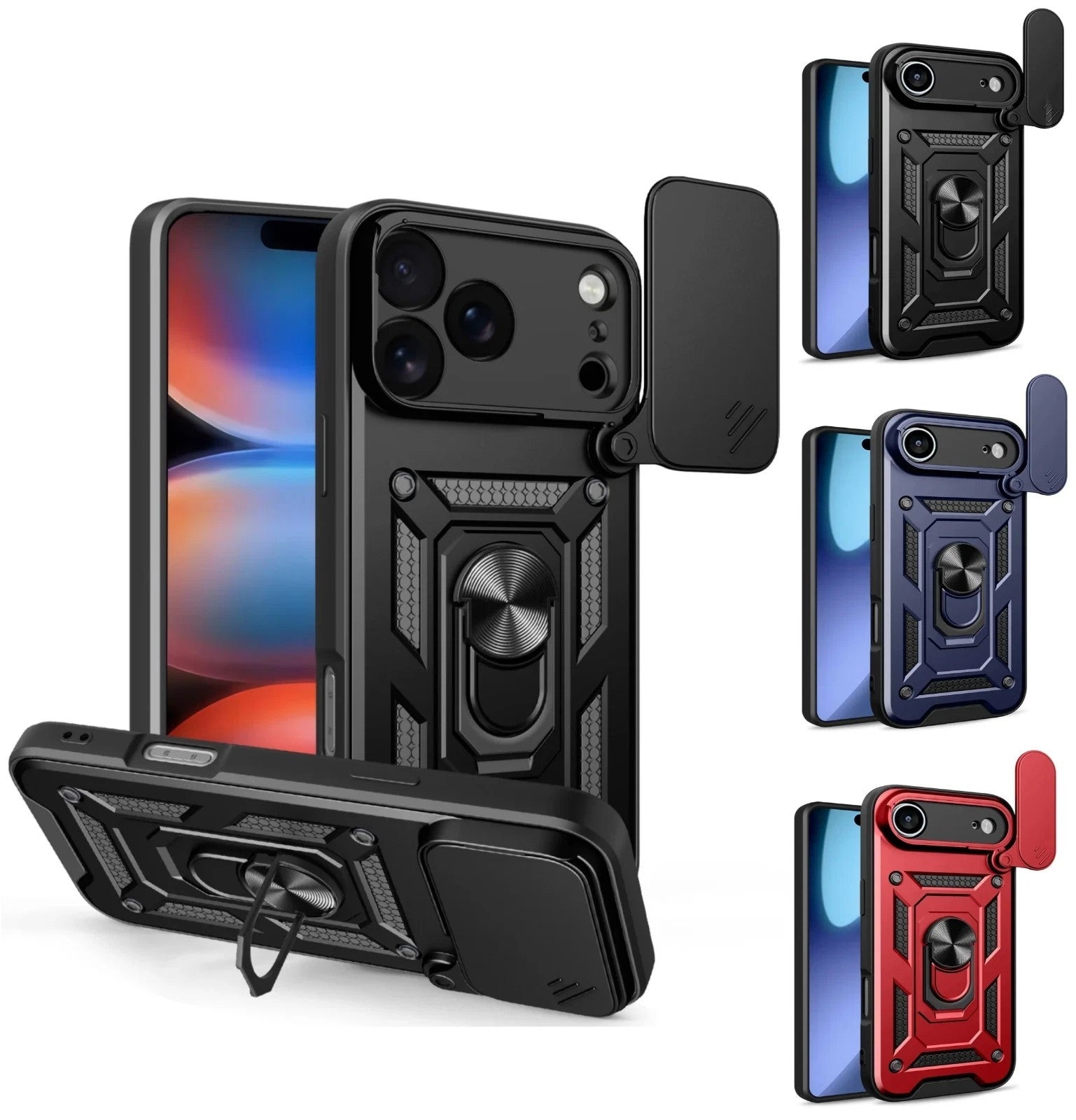 Shockproof Ring Stand Armor Case For iPhone 17 Pro Max 16Pro 15 Pro 14 XS SE 17E