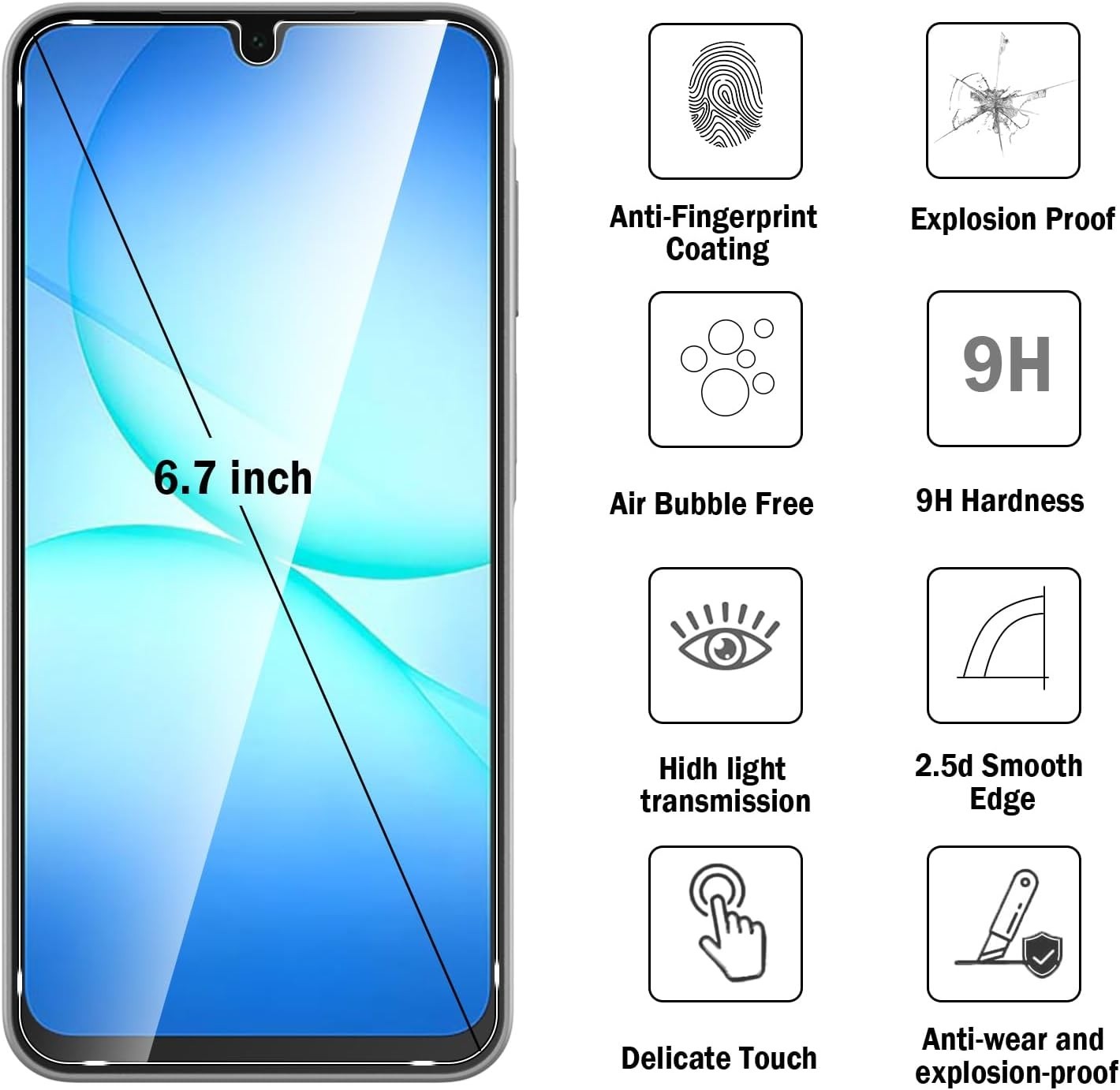 For Samsung A17 A16 A15 A13 A14 A12 A52s A55 A56 Tempered Glass Screen Protector
