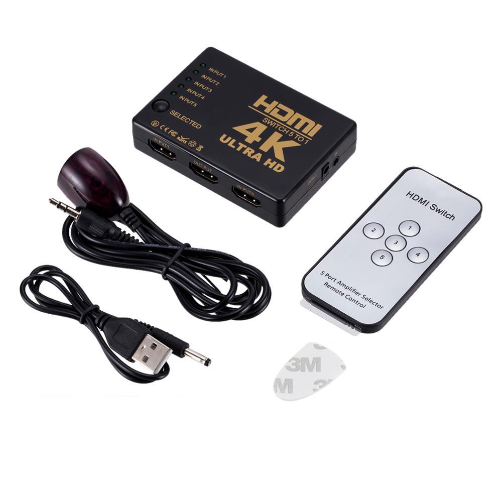 4K HDMI Switch Switcher Selector 5 Port Splitter Hub IR Remote For HDTV PS3