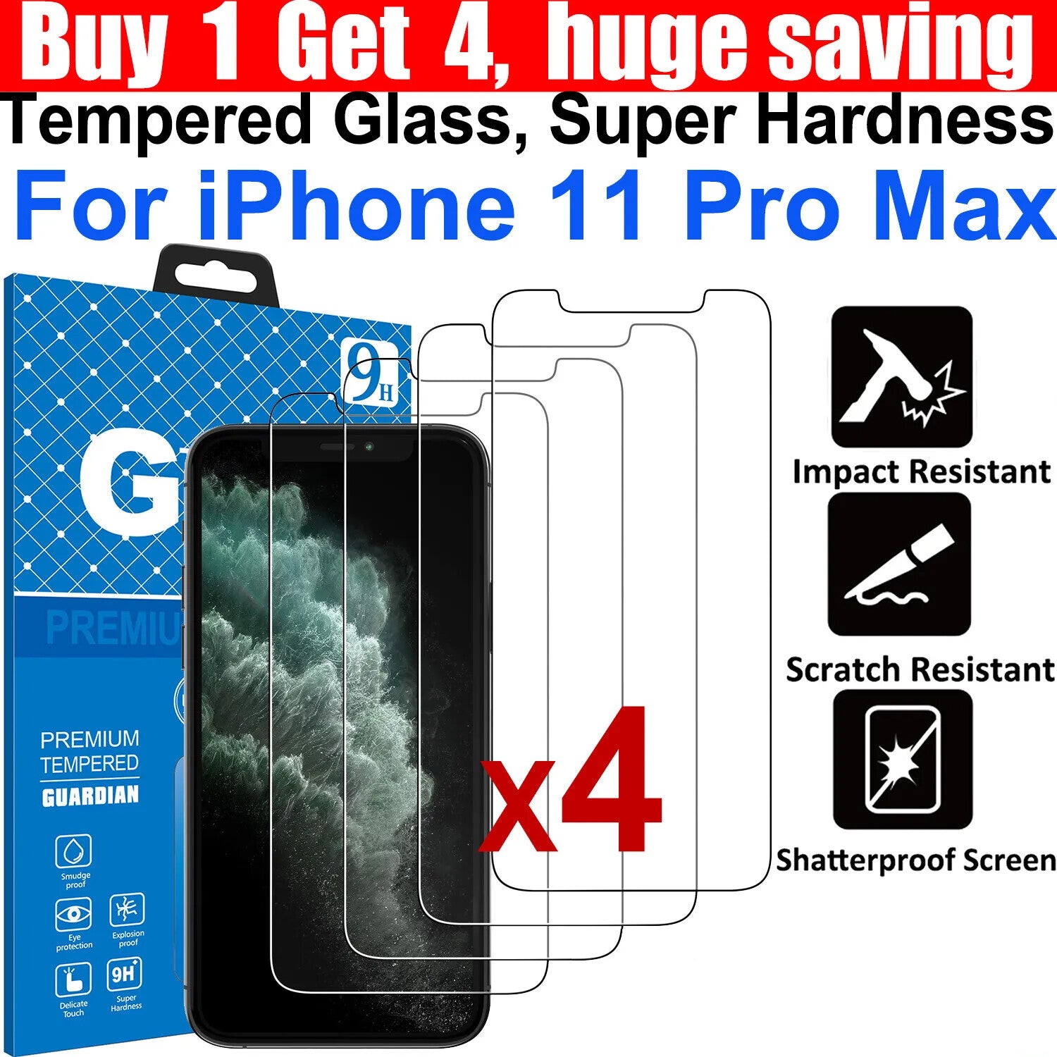 4x Tempered Glass Screen Protector For Apple iPhone
