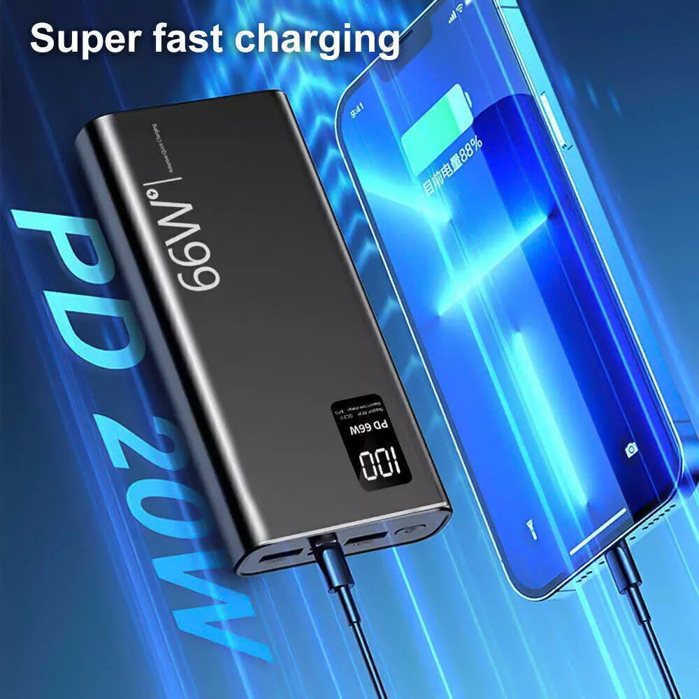 20000mAh 66W Portable Power Bank USB LCD External Battery Charger For Cell Phone