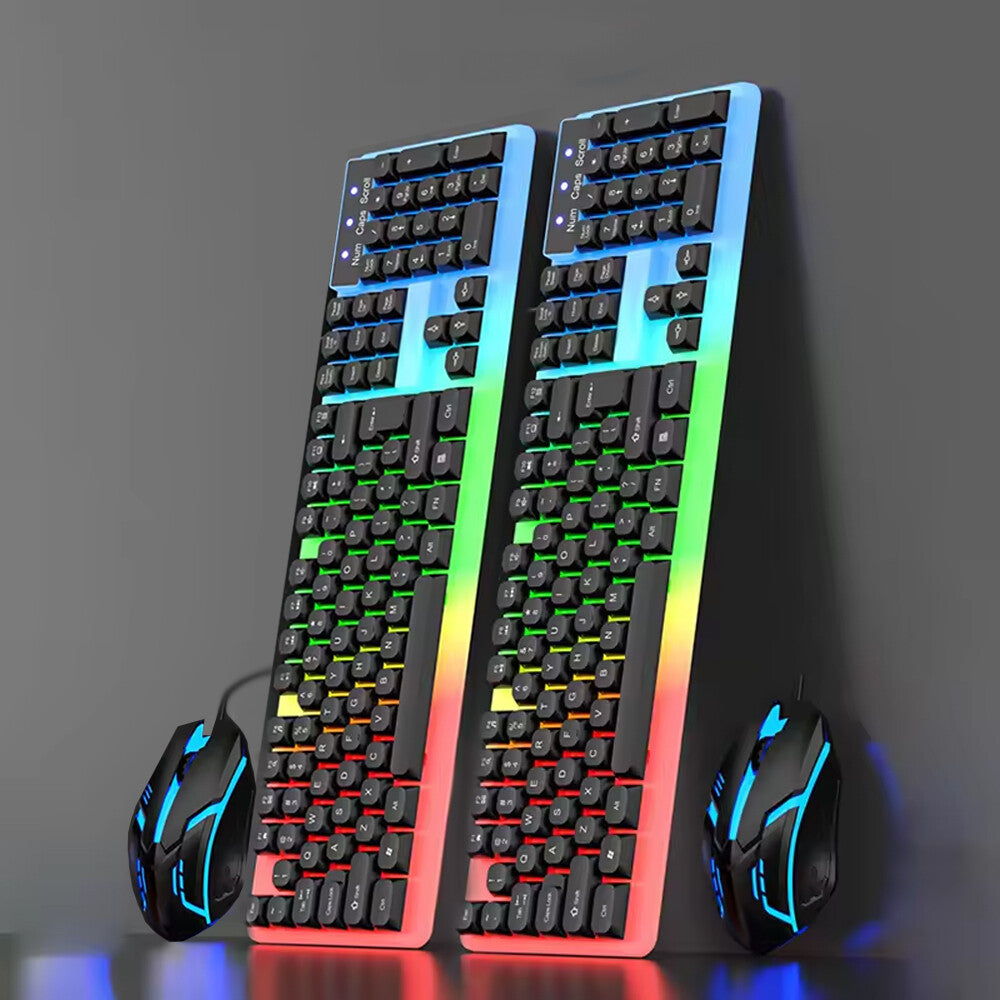 Gaming Keyboard Mouse Set USB Rainbow RGB LED Wired For PC Laptop PS5 X-box One