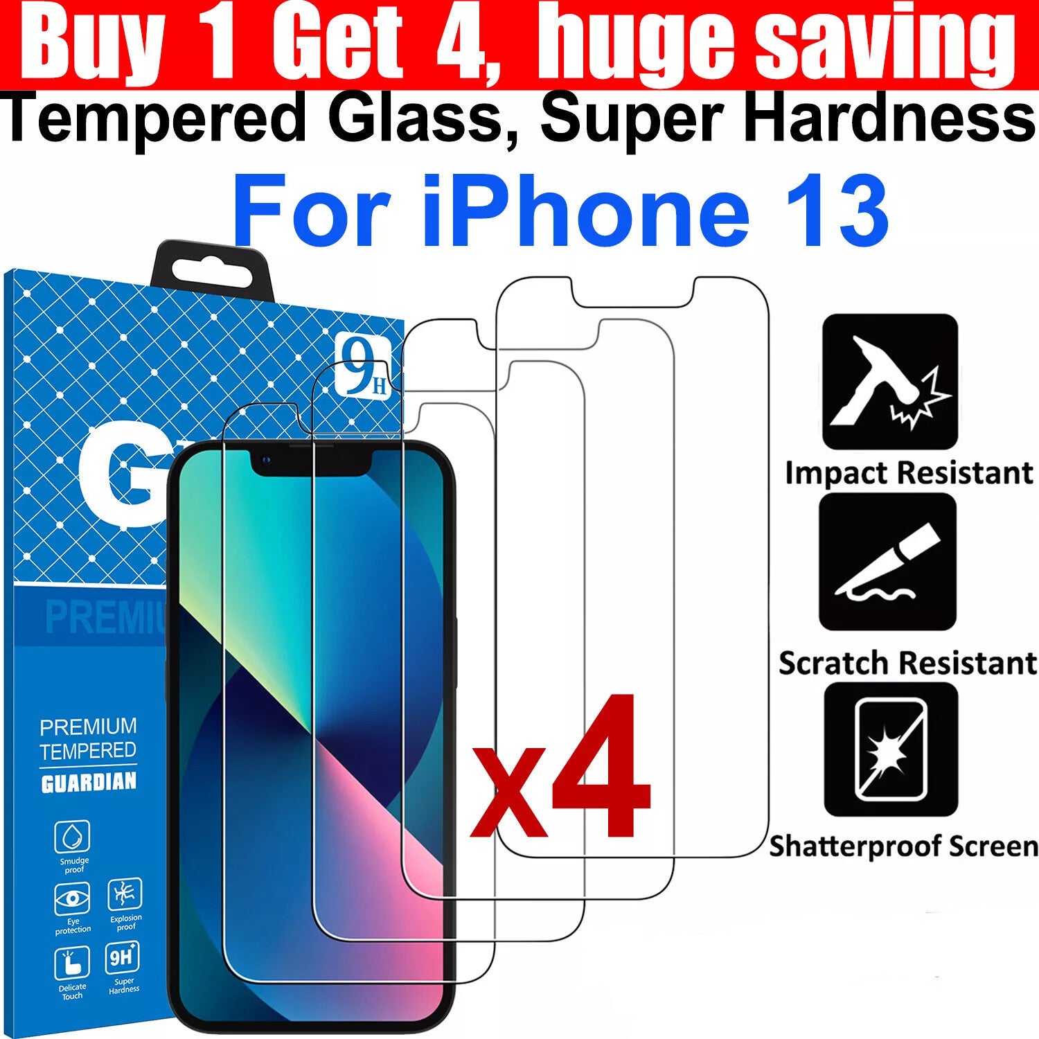 4x Tempered Glass Screen Protector For Apple iPhone