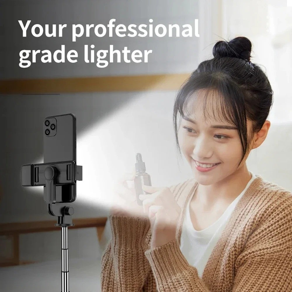 Monopod Selfie Stick with Remote - Bluetooth Tripod & Fill Light for All Phones
