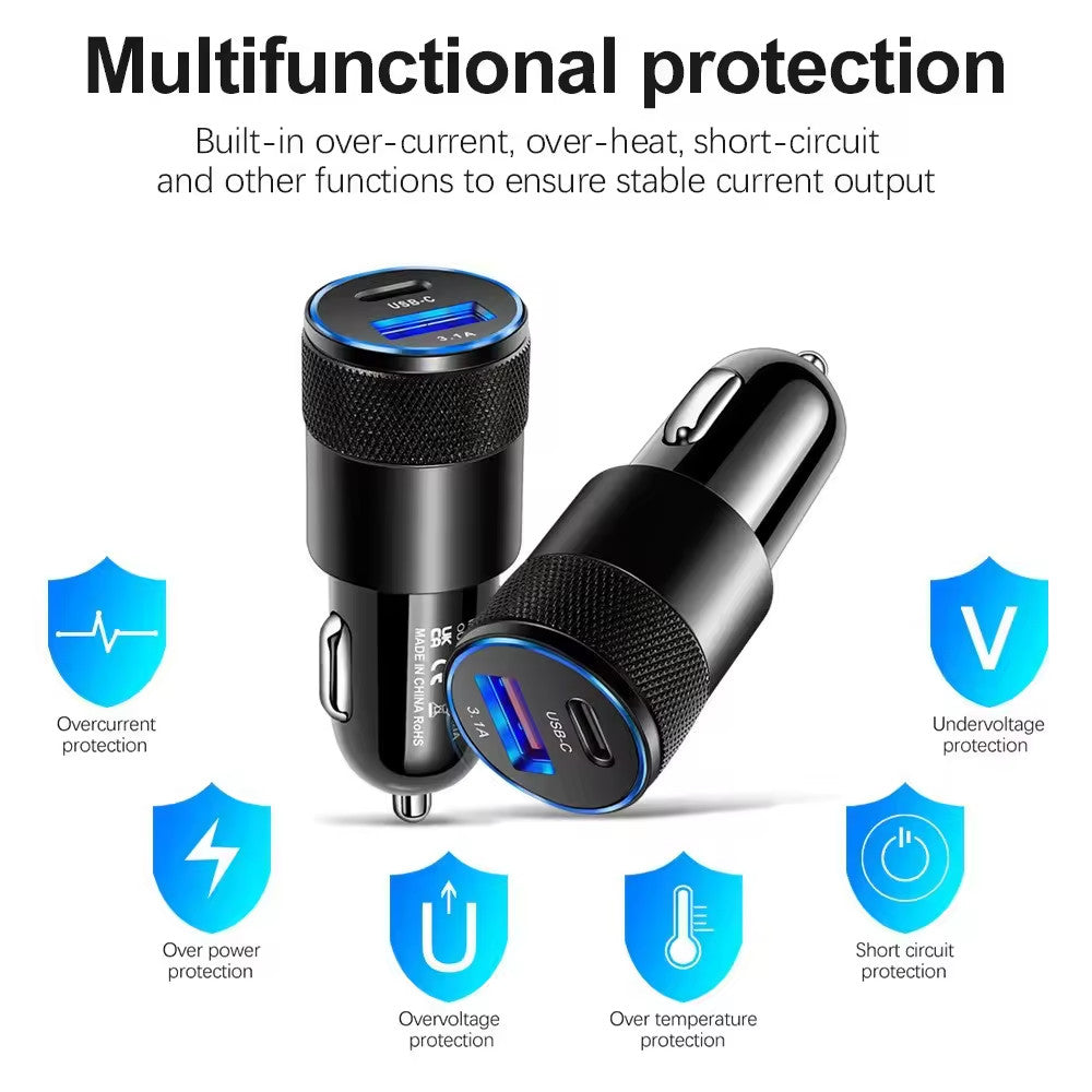 Fast Charging USB+TYPE-C Car Charger universal socket adaptor