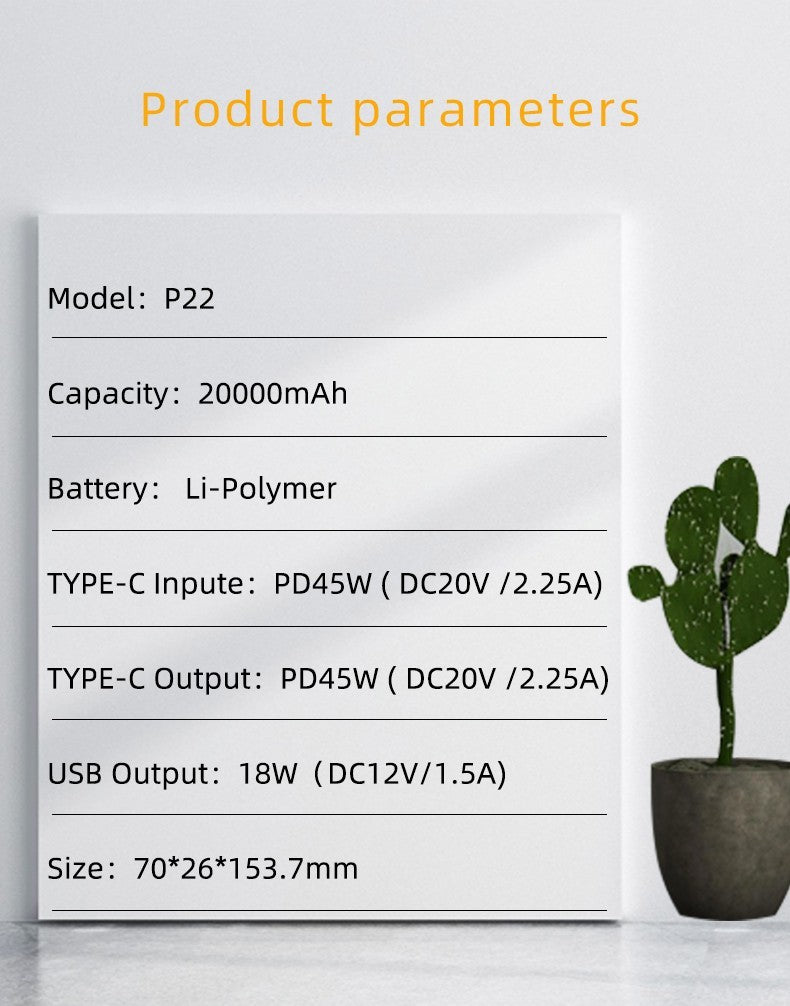 Power Bank 20000mah 45W Portable Fast Charger External Battery for Mobile Phone