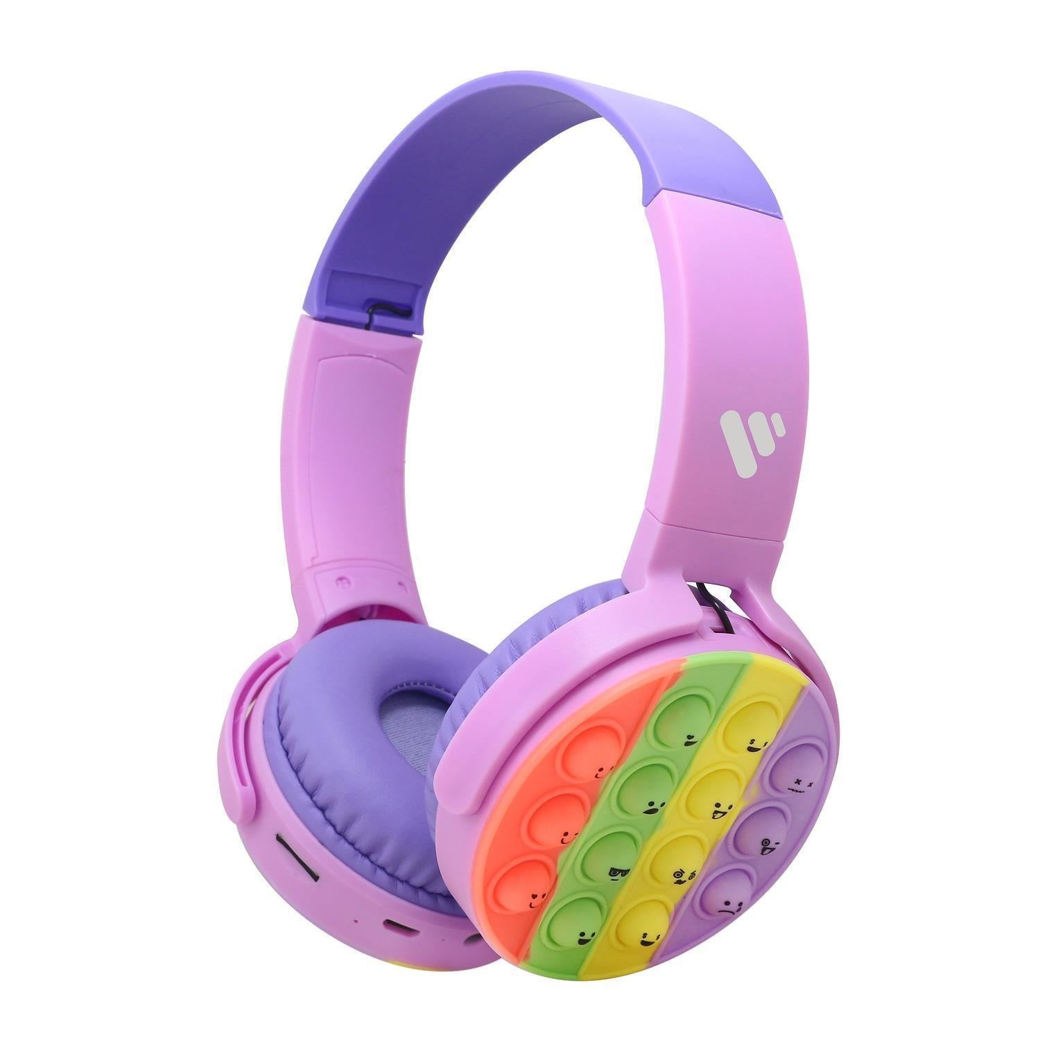 Vybe Kids Wireless Headphones with Push-Pop Fidget Stress Buster Blue or Purple