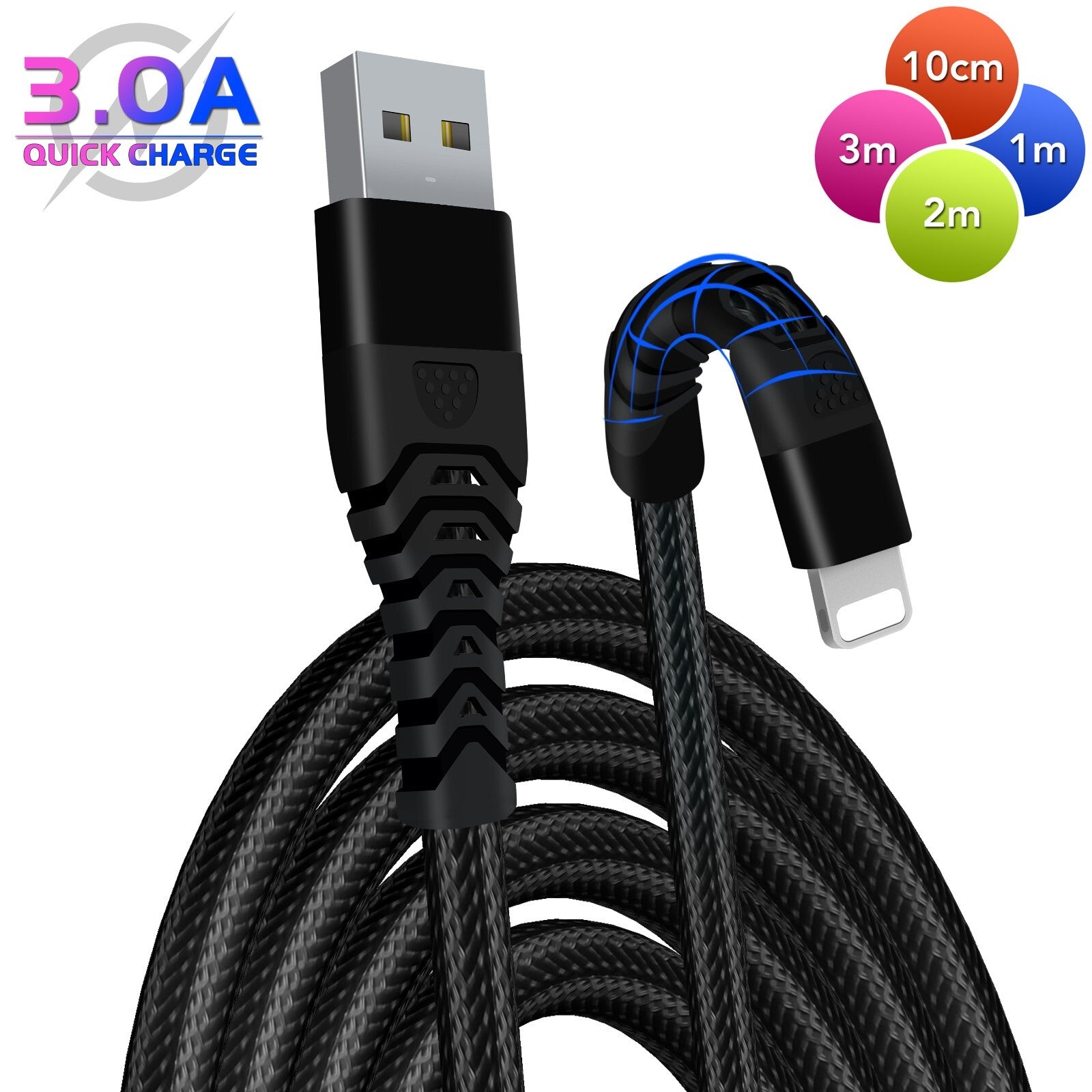 Heavy Duty Braided Long USB Fast Charger Cable For iPhone 14 Pro Max 13 12 11 XS