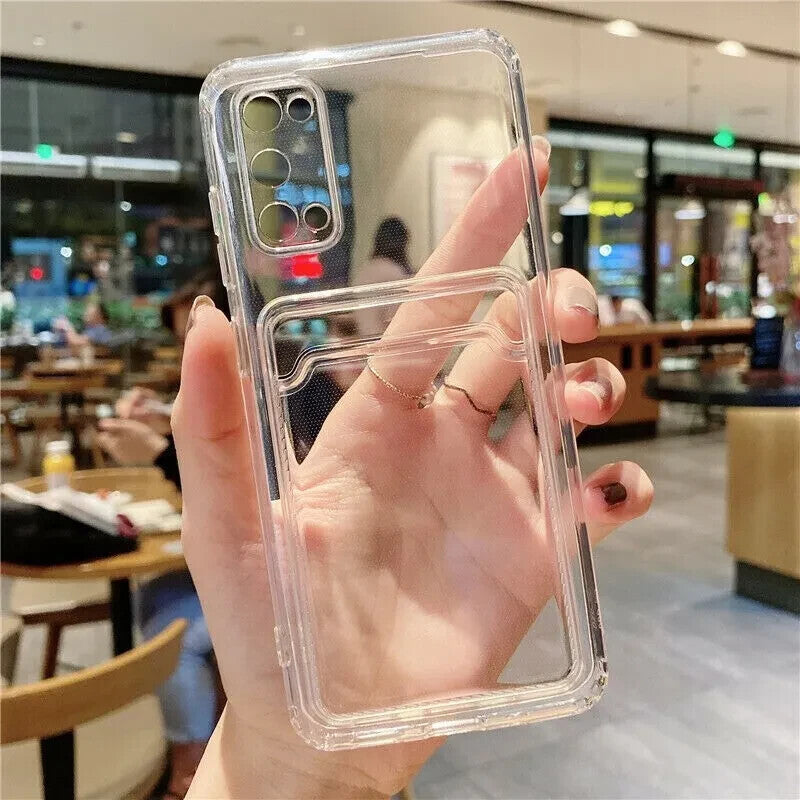 Clear Case With Card Slot Cover For Samsung S24 S23 S21 S22 Plus Ultra NOTE FE