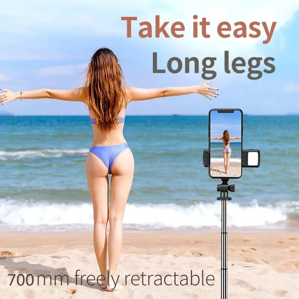 Monopod Selfie Stick with Remote - Bluetooth Tripod & Fill Light for All Phones