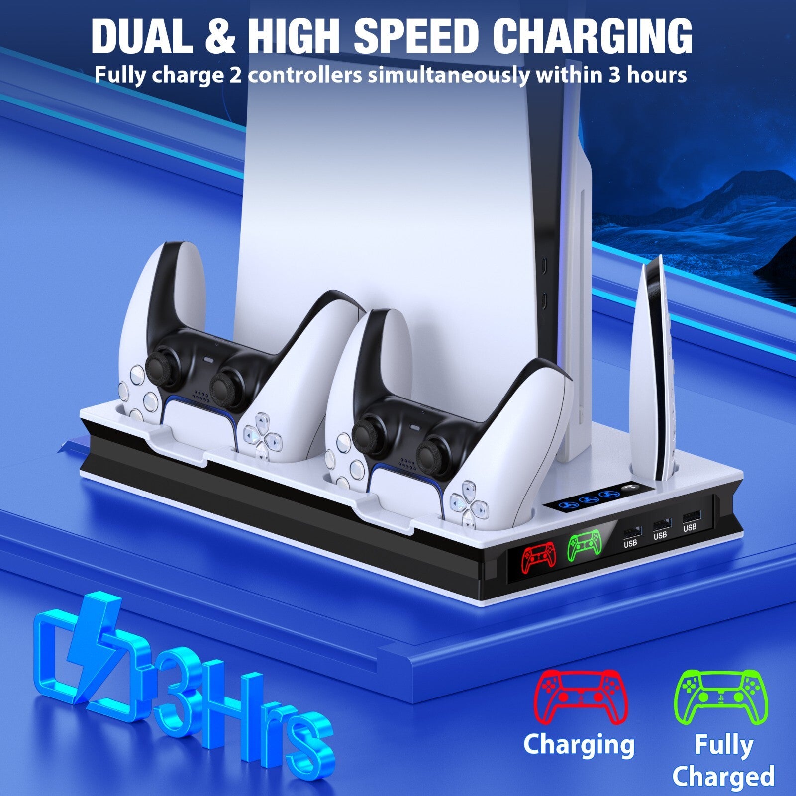 PS5 Stand and Cooling Station with Controller Charging Station