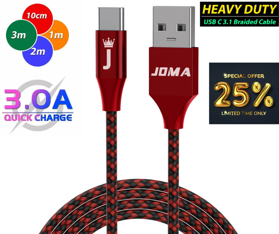 USB A to Type C Cable 3A 60W Fast Charger Braided Long Lead 0.25M 1M 2M 3M