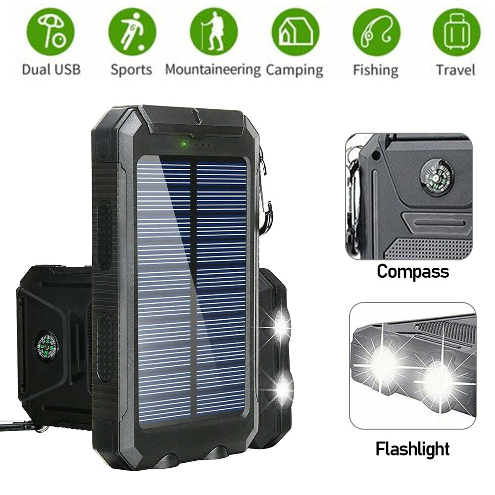 Portable 9000000mah Solar Power Bank Pack USB LED Pack Battery Charger For Phone