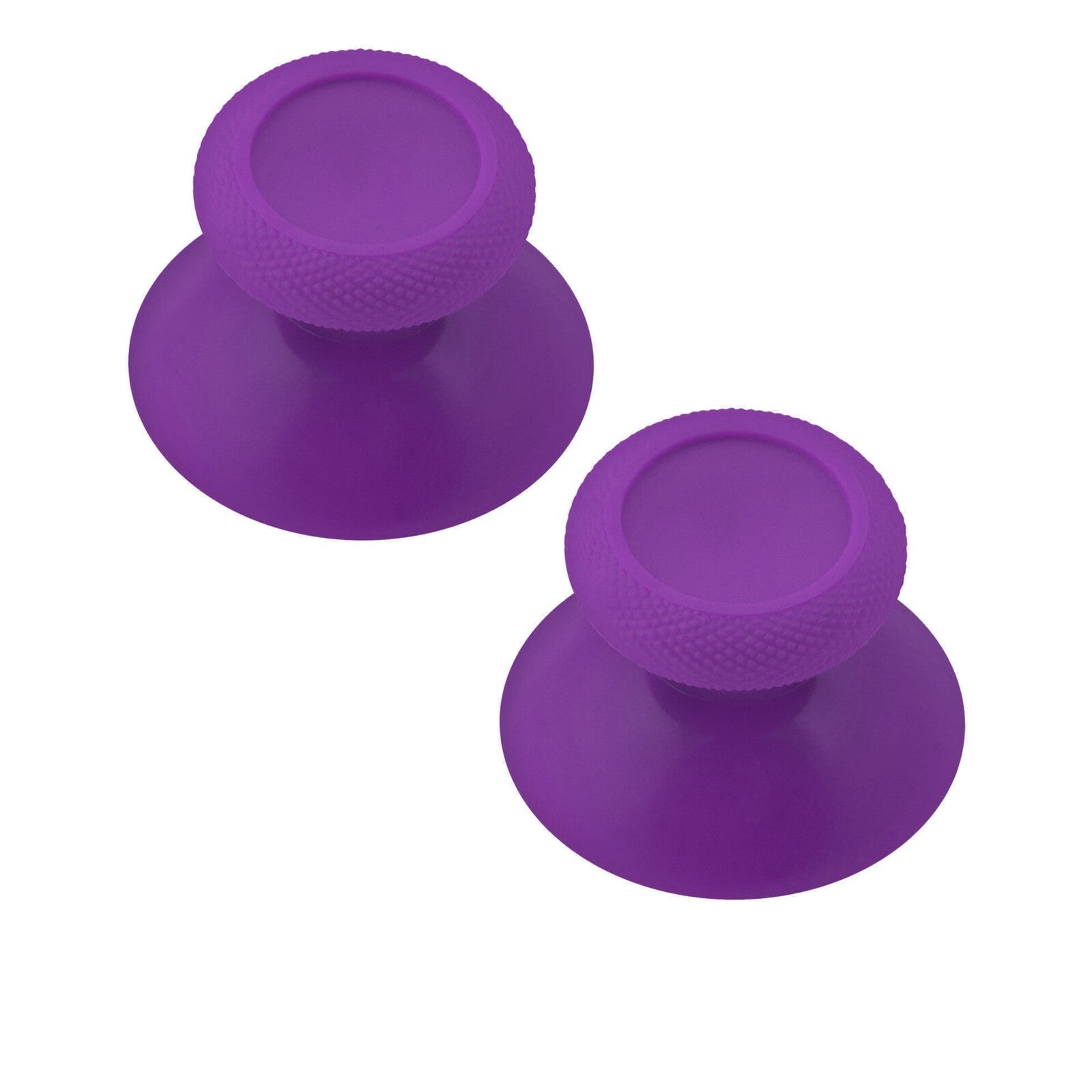 Two purple silicone thumbstick controller grips shown on a white background with the text 'CustomControllerMods' at the bottom.