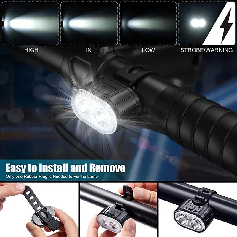 2x Bike Lights USB Rechargeable Bicycle LED Front & Rear