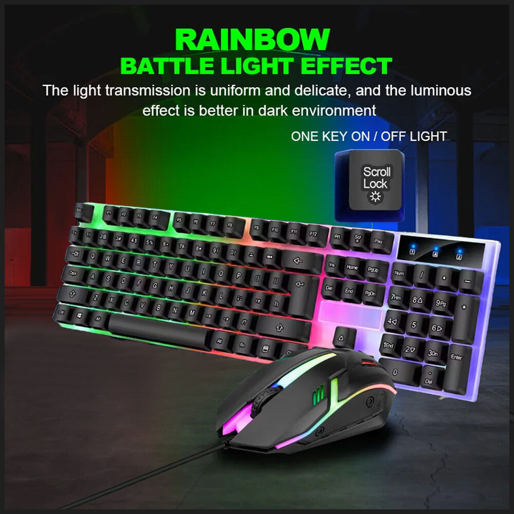 Gaming Keyboard Mouse Set USB Rainbow RGB LED Wired For PC Laptop PS5 X-box One