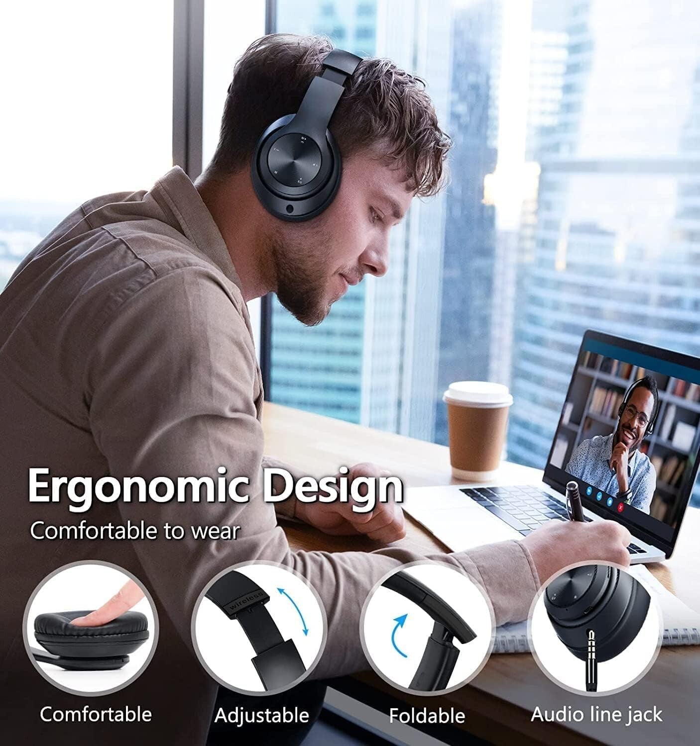 Wireless Bluetooth Headphones with Noise Cancelling Over-Ear Stereo Earphones UK