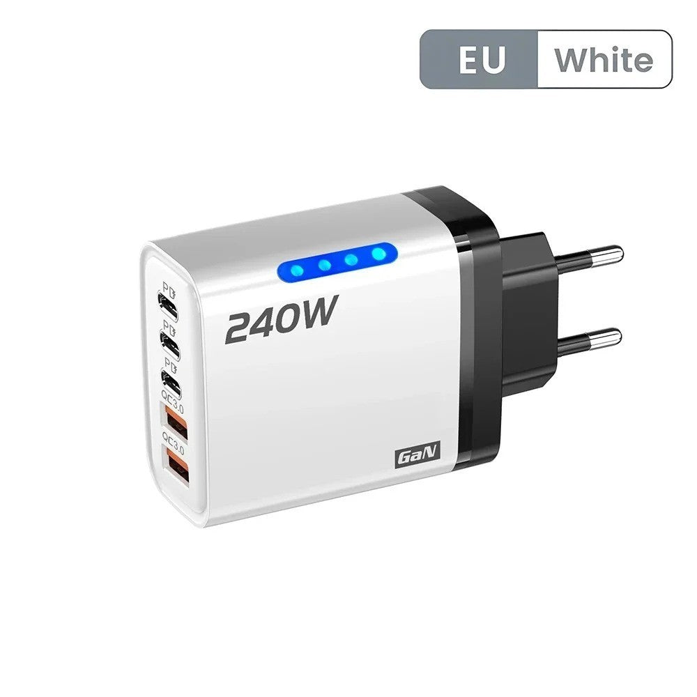 240W Quick Charger UK Plug Fast Wall Charger Power Adapter 5 Port USB PD Type C