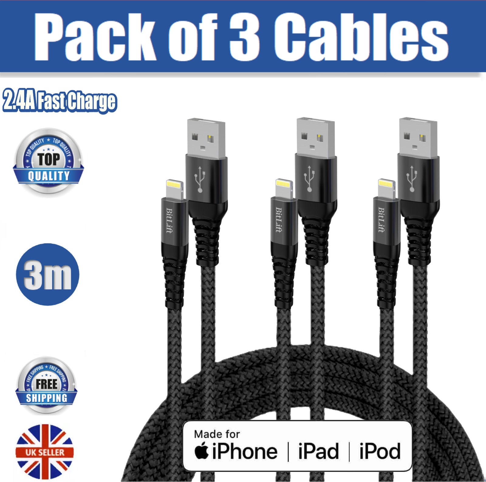 iPhone Fast Charger Cable 3 Pack 1M,2M,3M MFI-Certified