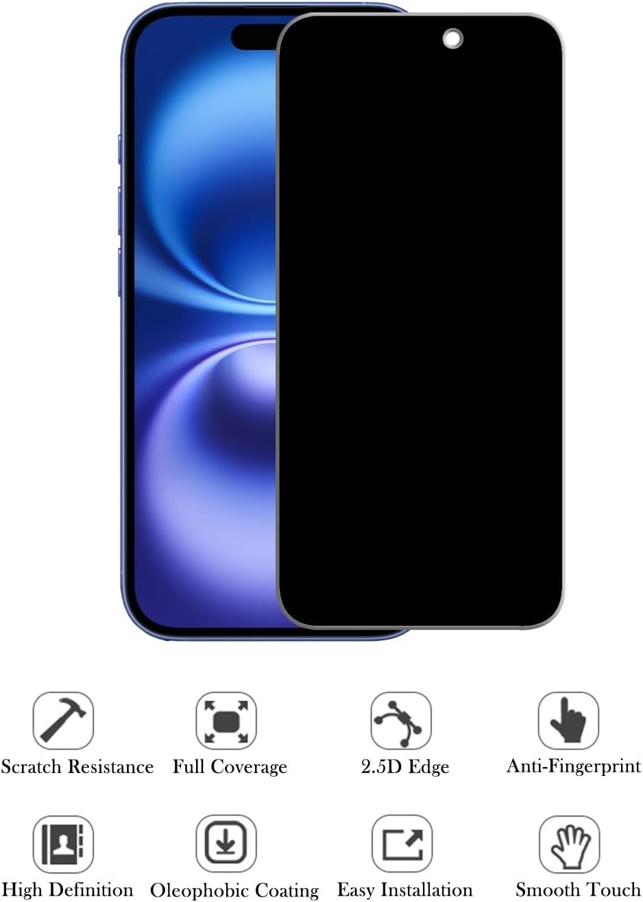 2Pc Privacy Screen Protector Tempered Glass For iPhone 17 Pro Max 16 15 14 13 12
