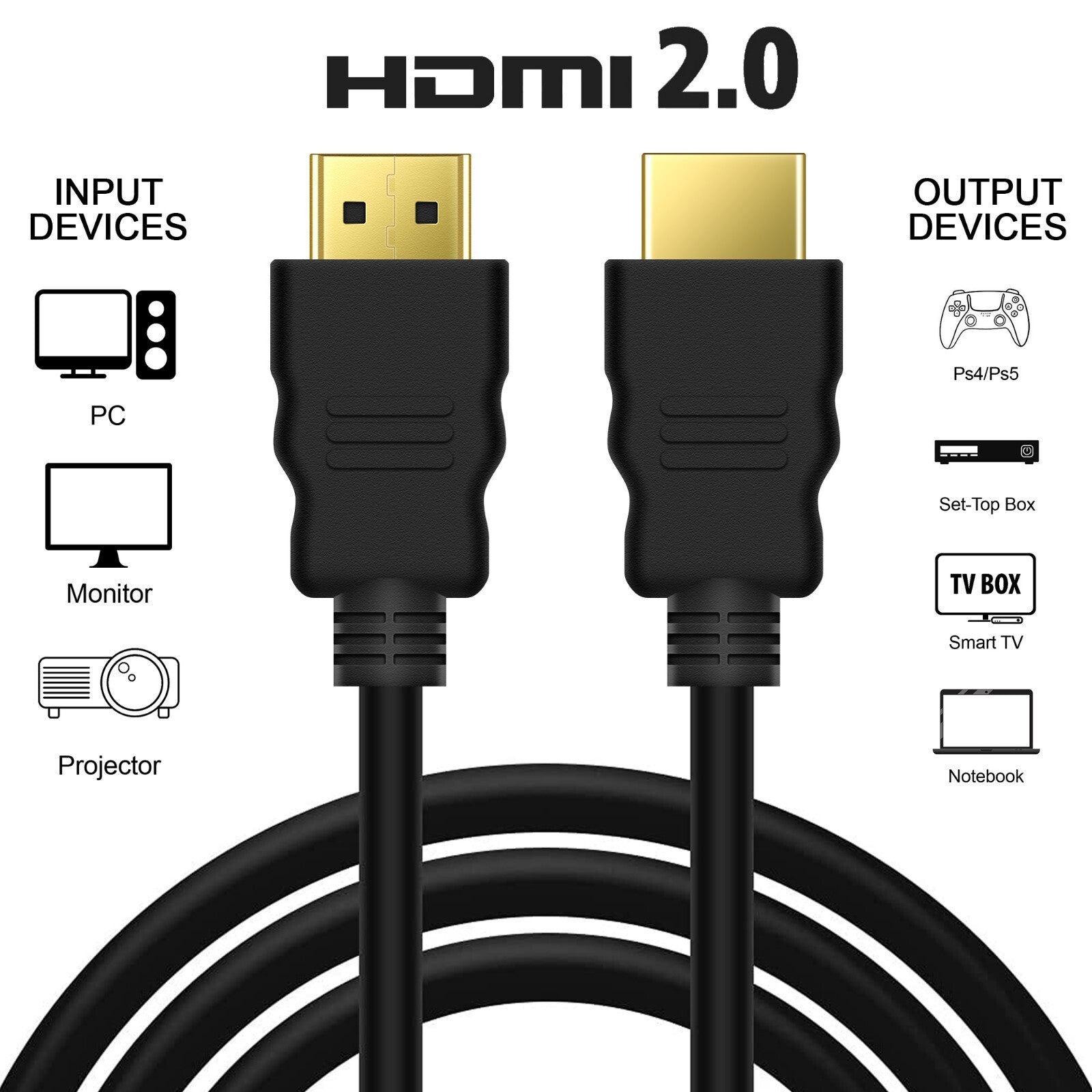 HDMI 2.0 High-Speed Gold-Plated Cable 4K UHD 2160p 3D HDTV
