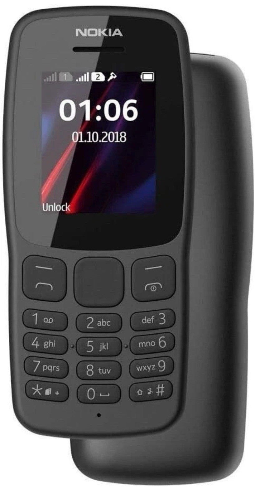 Brand New Nokia 106 Unlocked Dual SIM - 2018 Big Buttons - Black (UK STOCK)