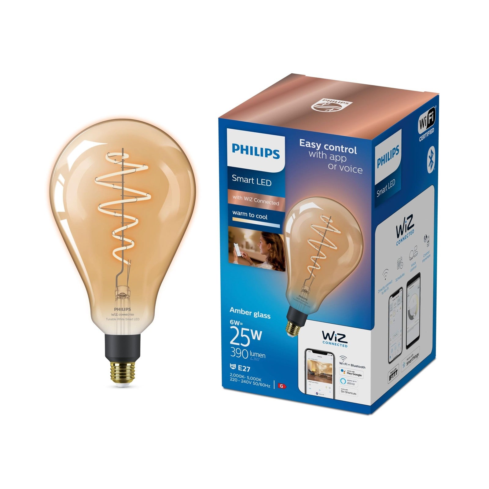 Philips WiZ Smart Vintage Ginat Edison E27 LED Light Bulb Dimmable Tuneable