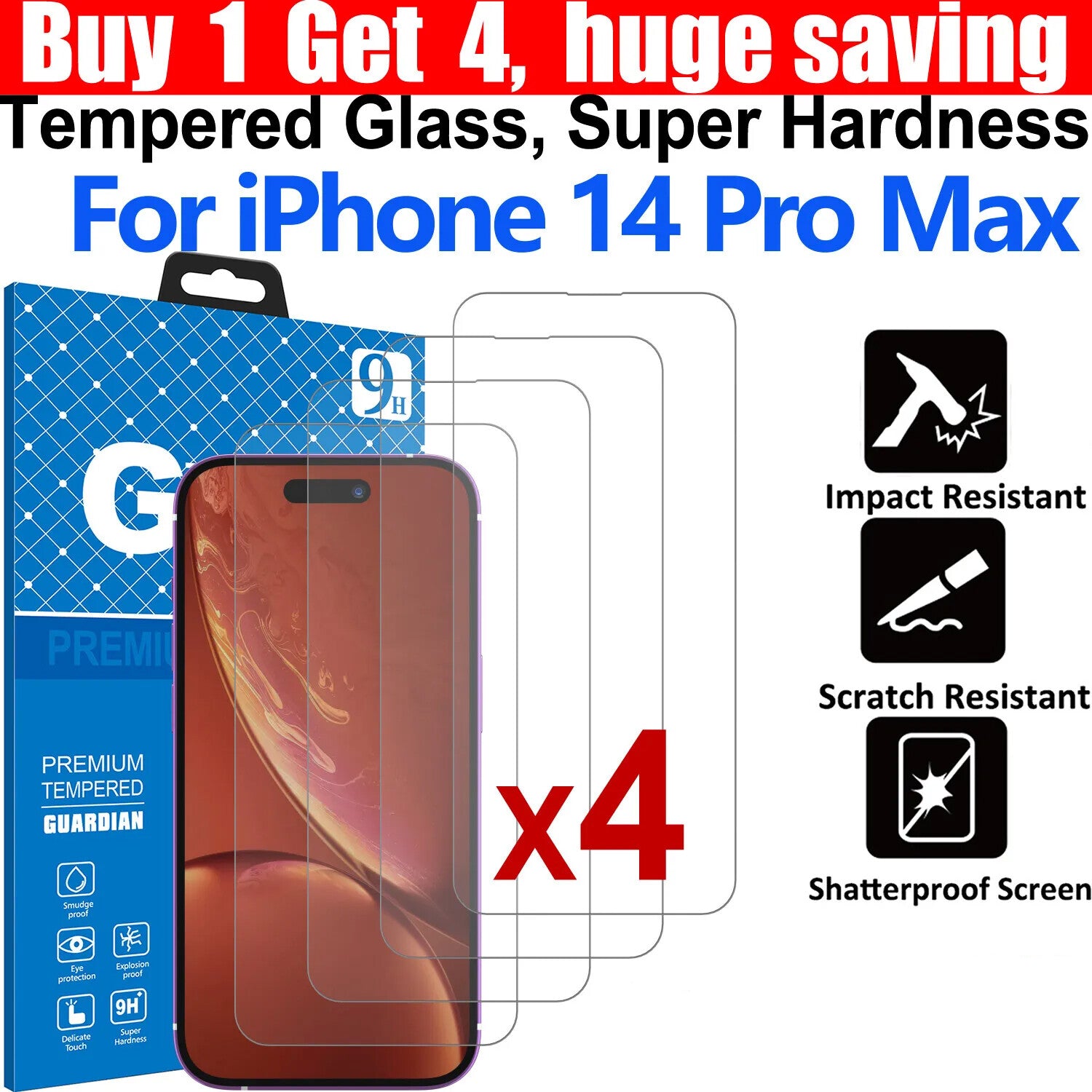 4x Tempered Glass Screen Protector For Apple iPhone