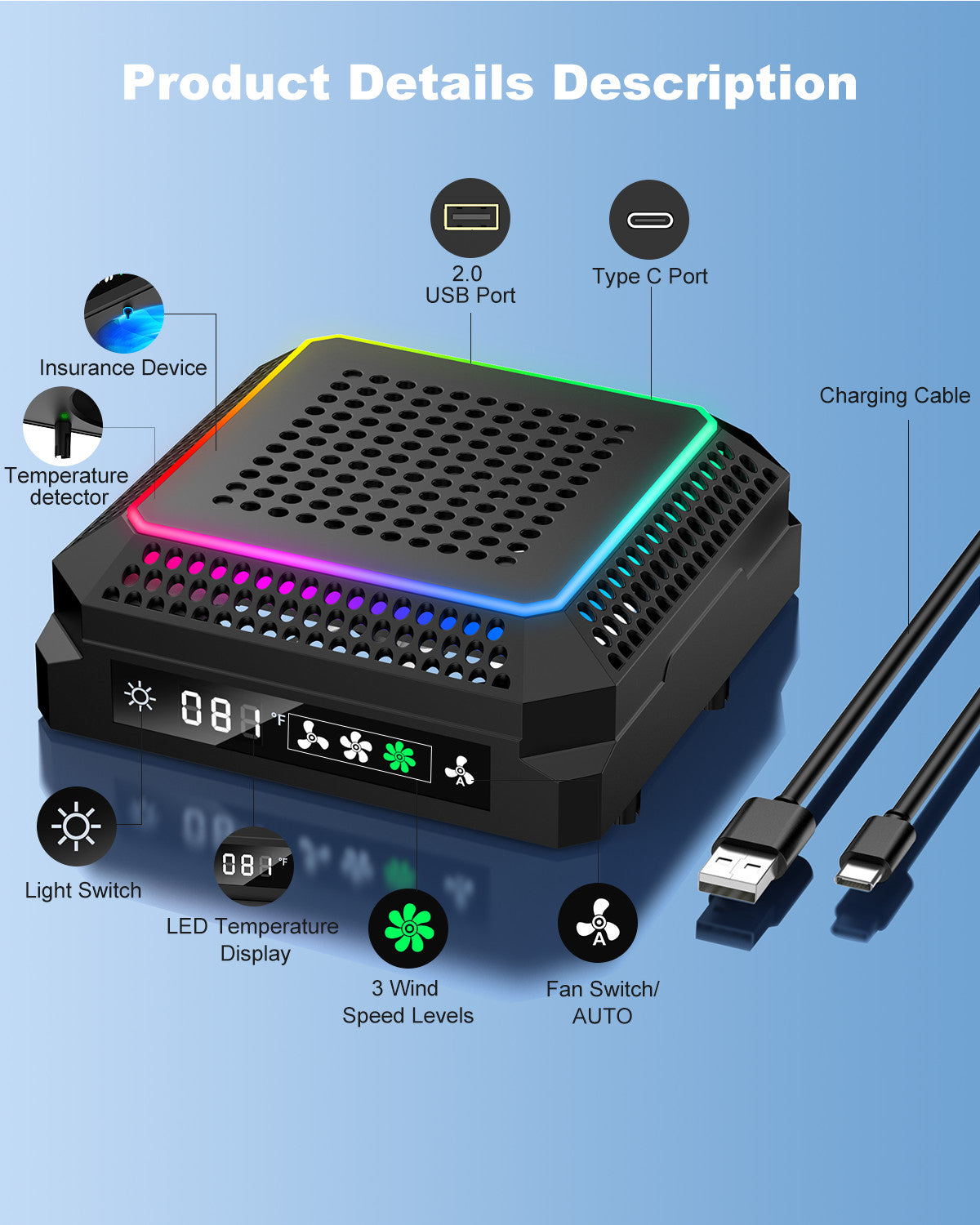 RGB Cooling Fan for Xbox Series X,Cooling Fan Dust Proof + Auto Cooling System