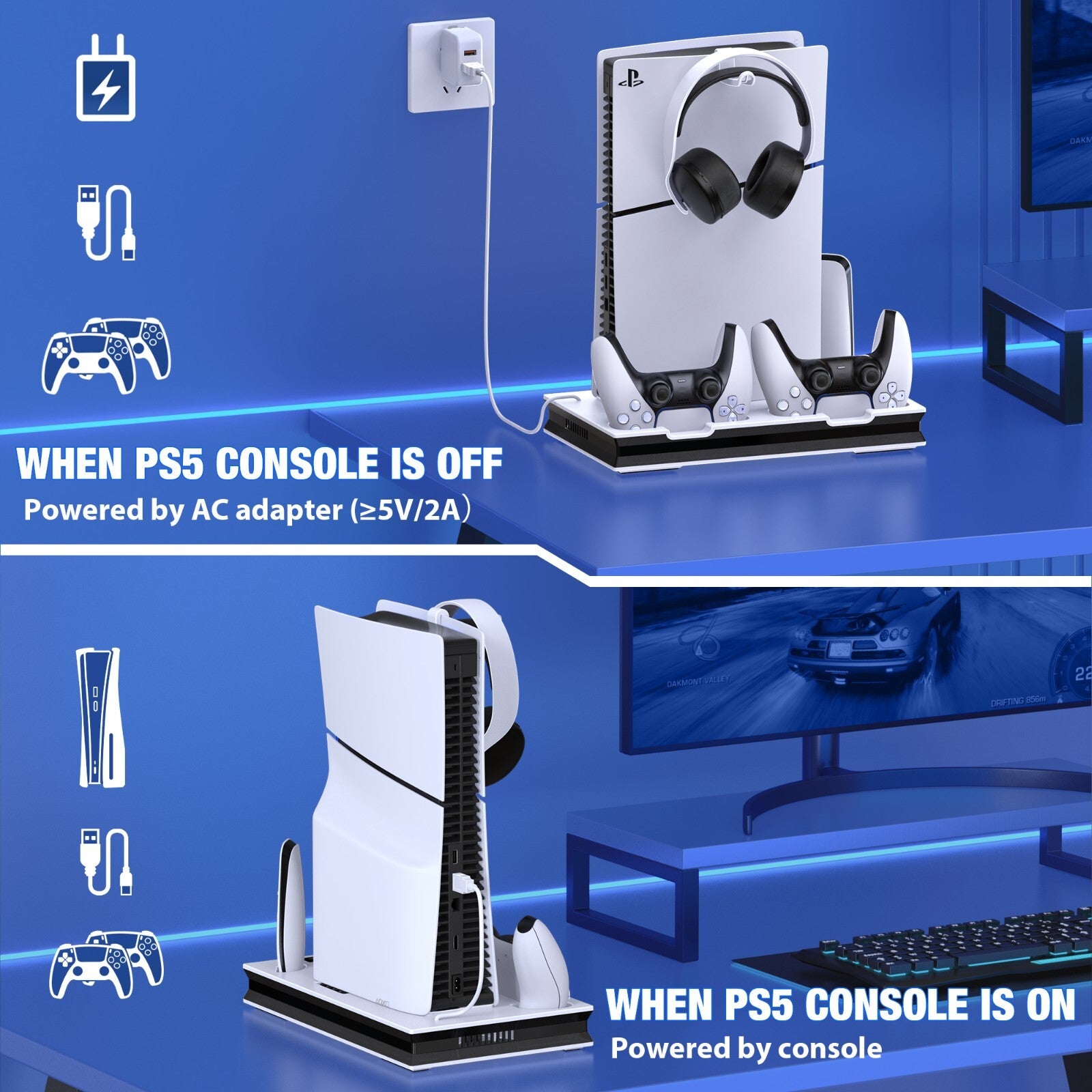 PS5 Stand and Cooling Station with Controller Charging Station
