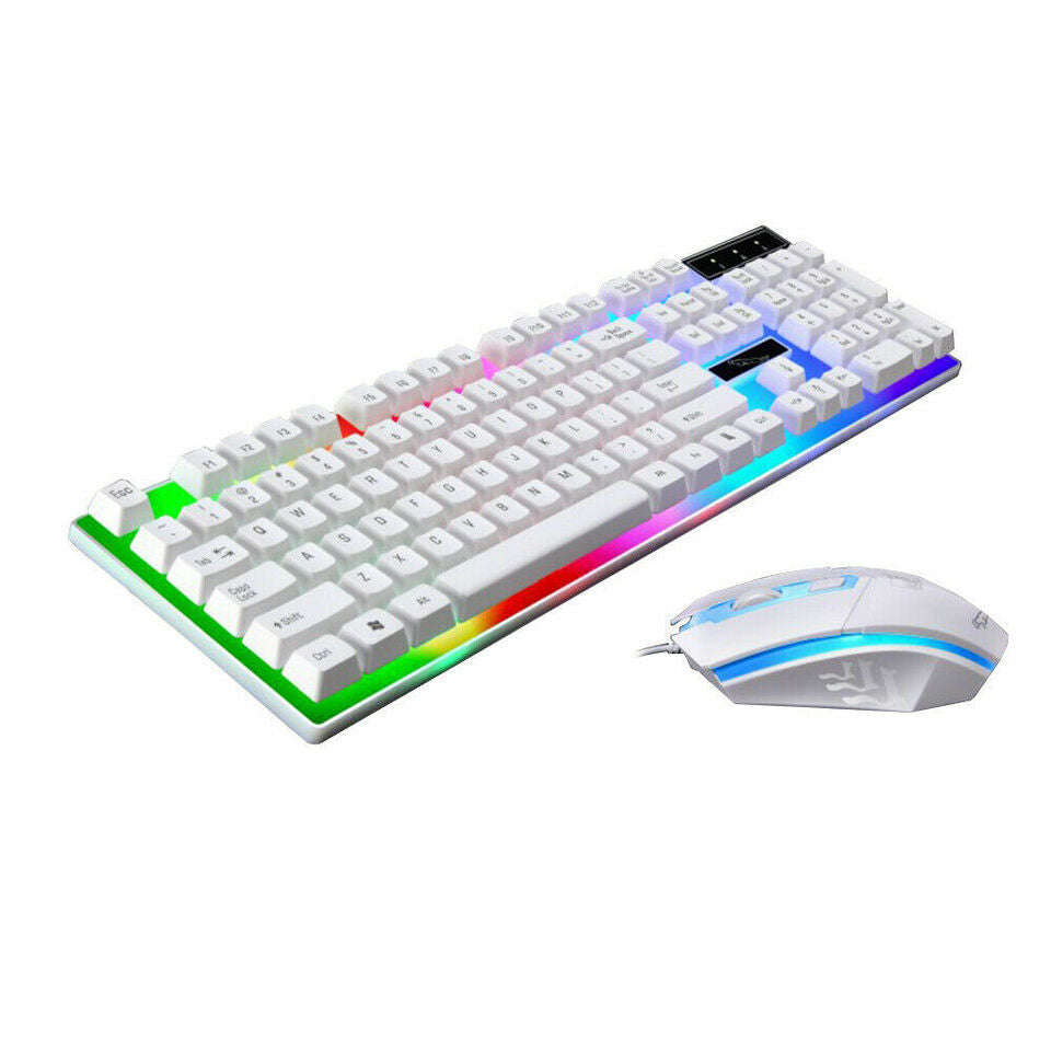 Gaming Keyboard Mouse Set USB Rainbow RGB LED Wired For PC Laptop PS5 Xbox One