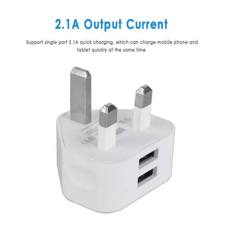 UK 3 Pin Dual USB Plug Adapter Mains Wall Charger 1/2/3-Port For Phones Tablet