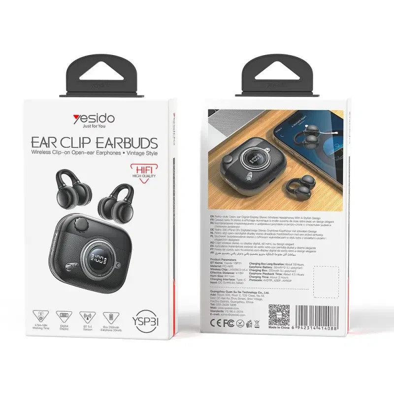 Wireless Earbuds Clip On Bluetooth Headset Open Ear Earbuds For iPhone & Android