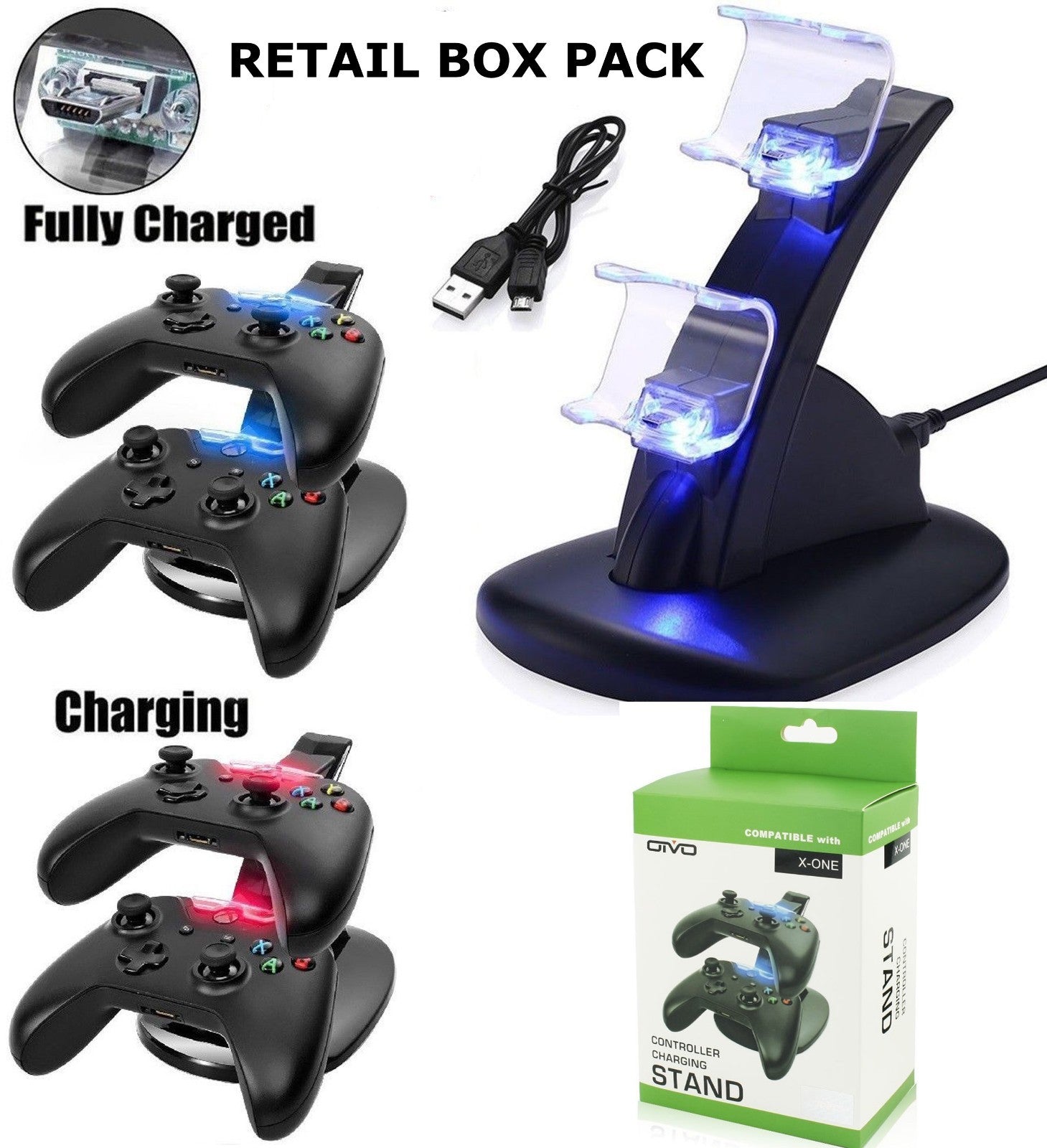 DUAL USB CHARGER DOCKING STATION CHARGING STAND FOR XBOX ONE S CONTROLLER