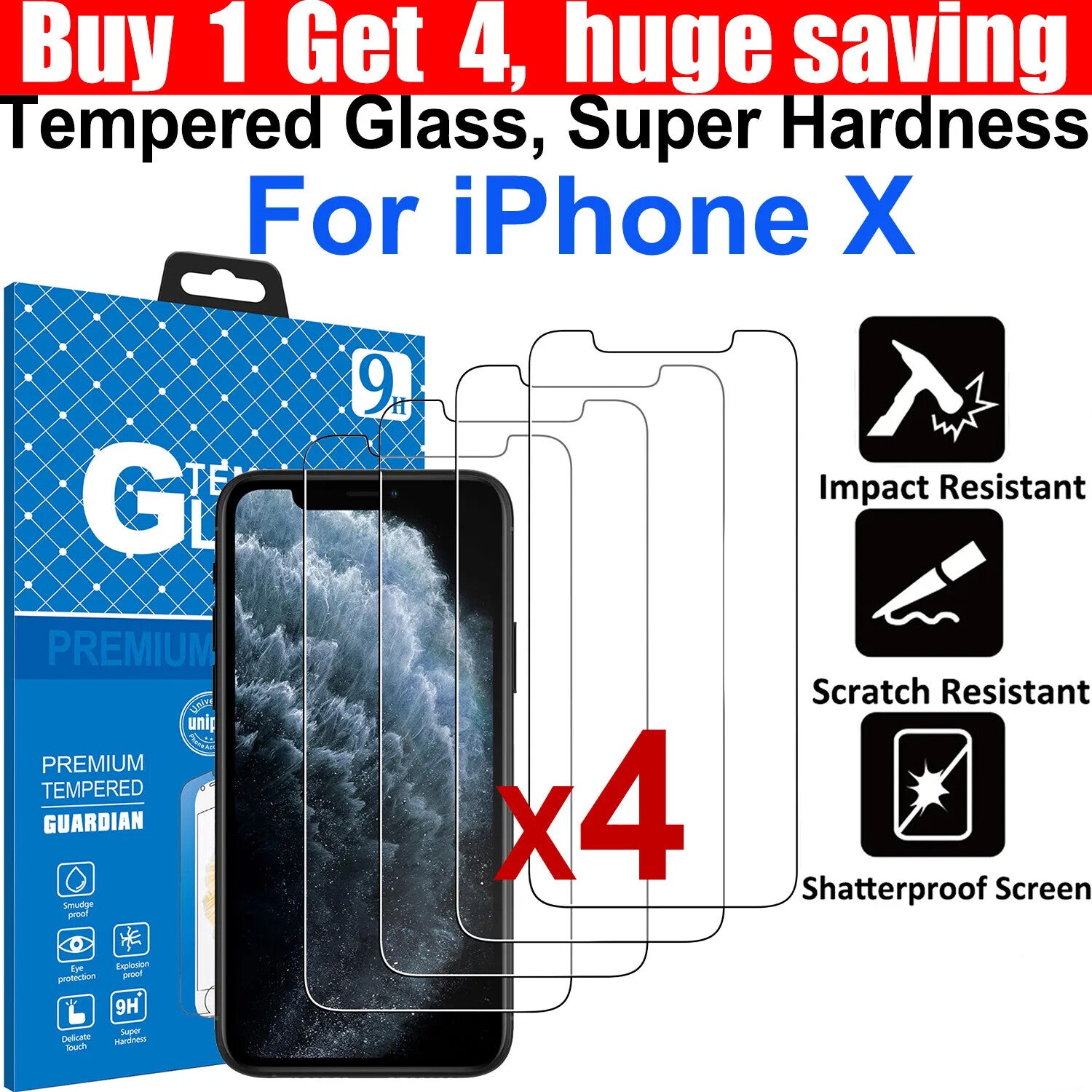4x Tempered Glass Screen Protector For Apple iPhone