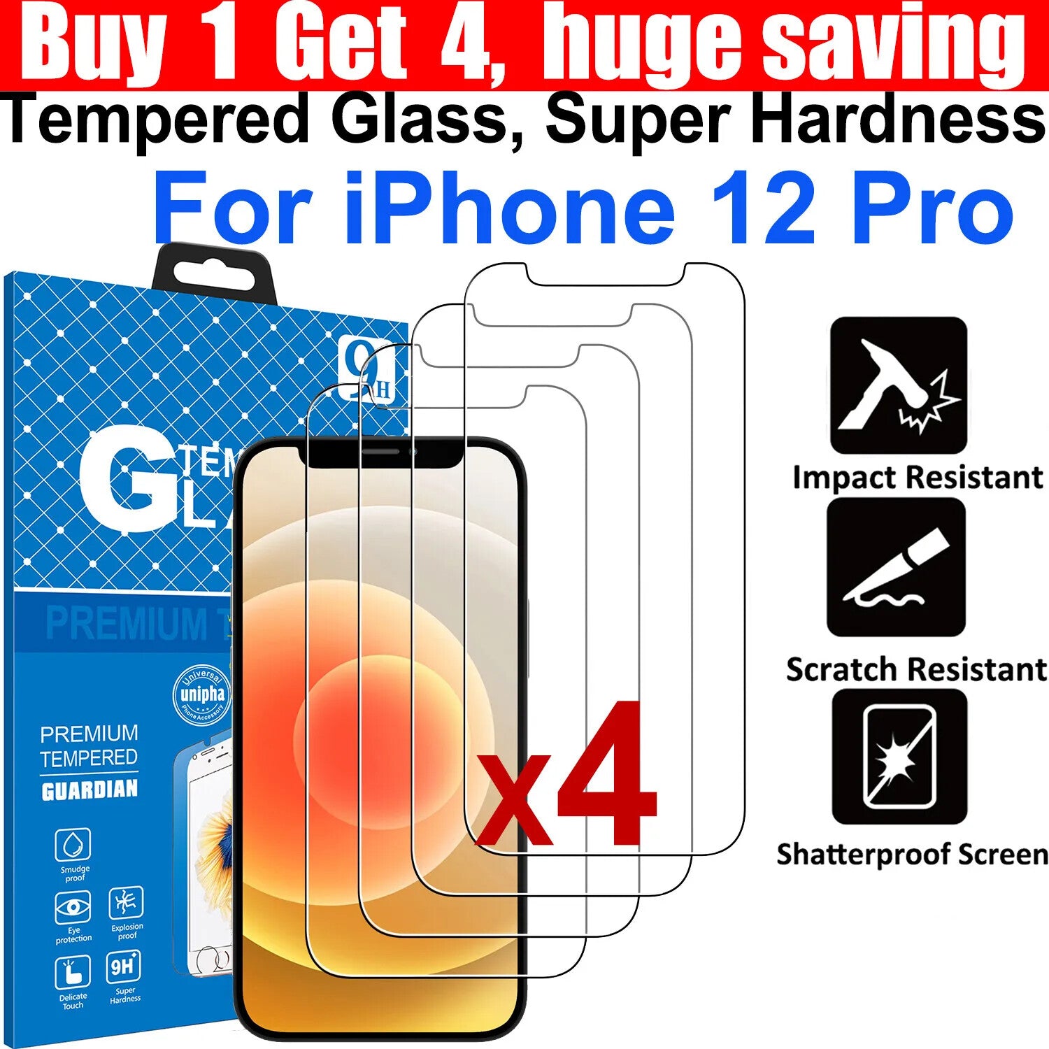 4x Tempered Glass Screen Protector For Apple iPhone
