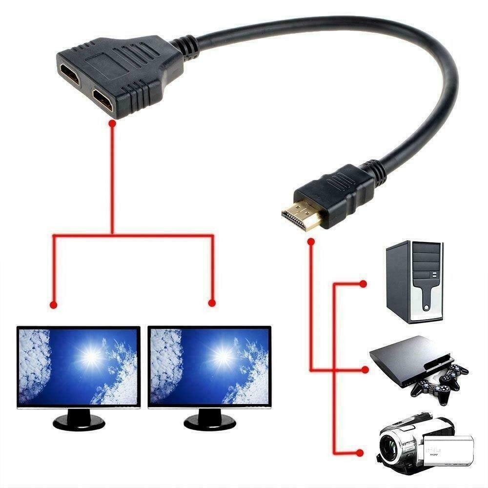HDMI Splitter Adapter Cable 1 Input 2 Output for Office monitor pc laptop 1080p