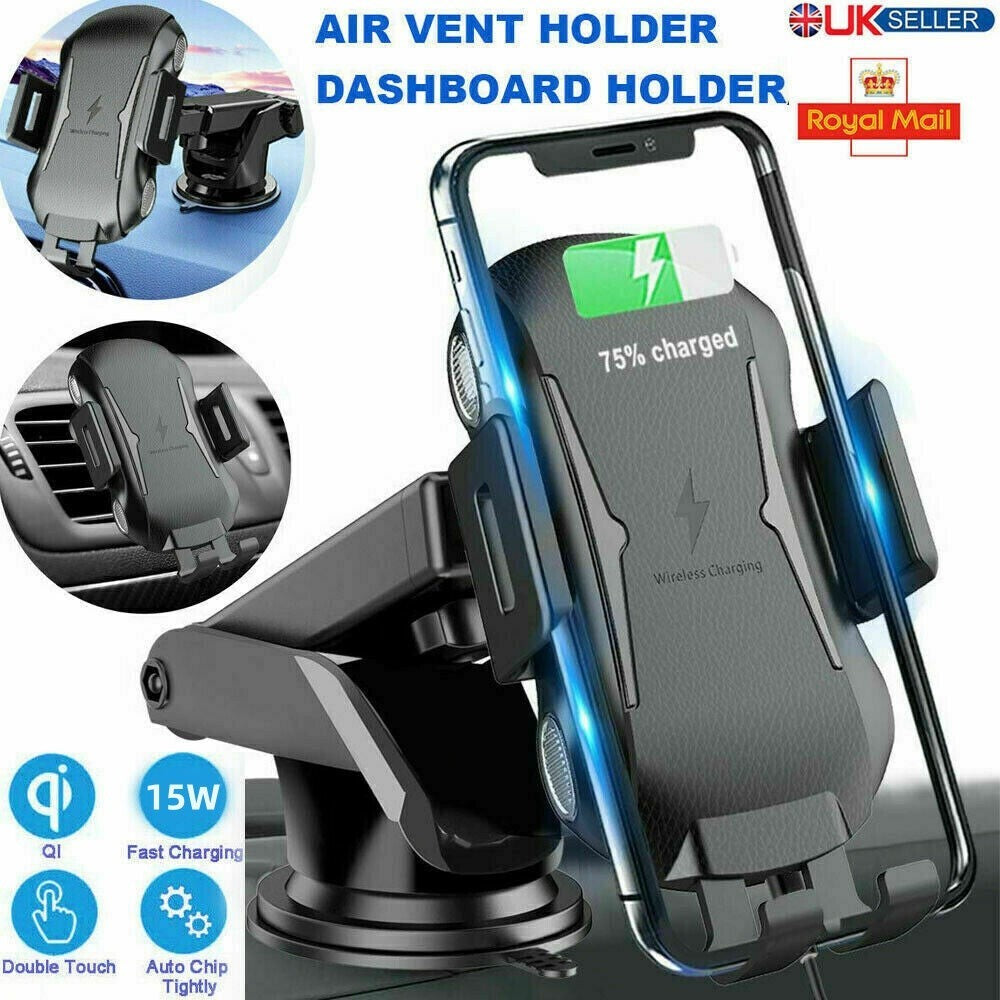 Wireless Car Charger 15W Fast Charging Phone Holder Automatic Clamping Mount UK