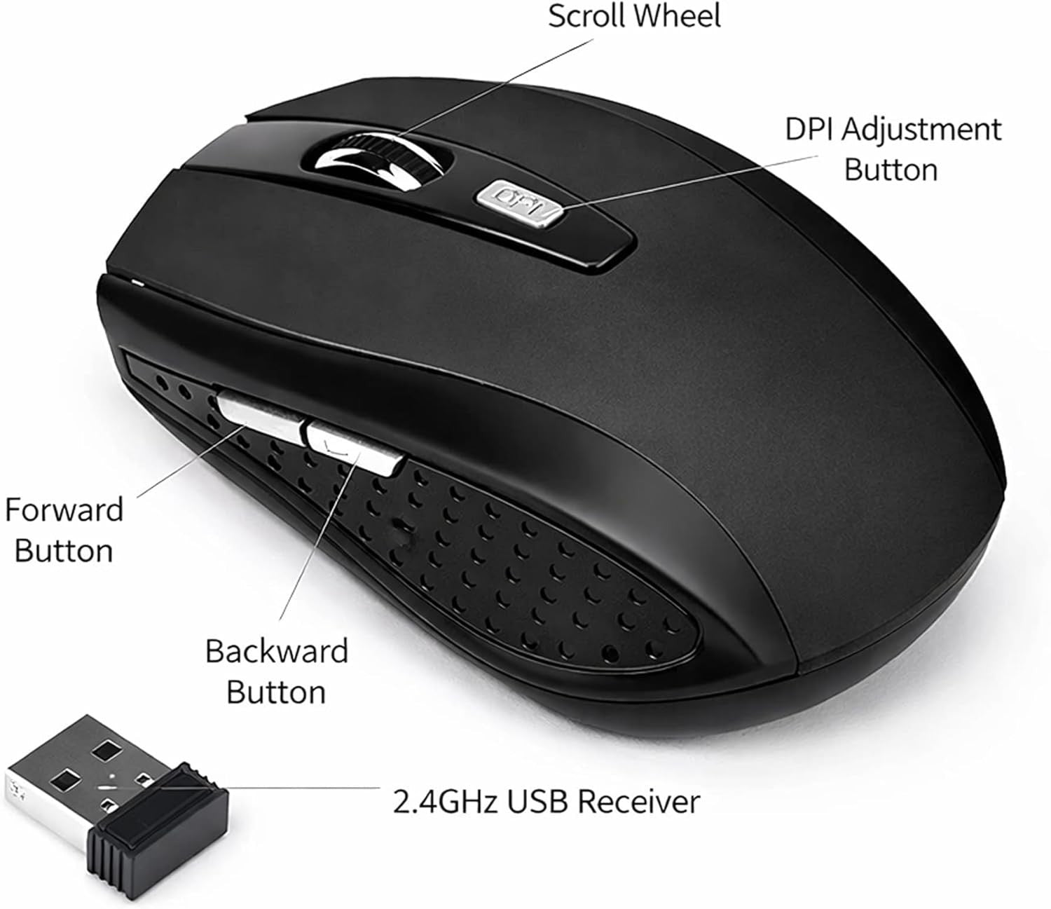 Black Wireless Cordless Mouse For PC & Laptop