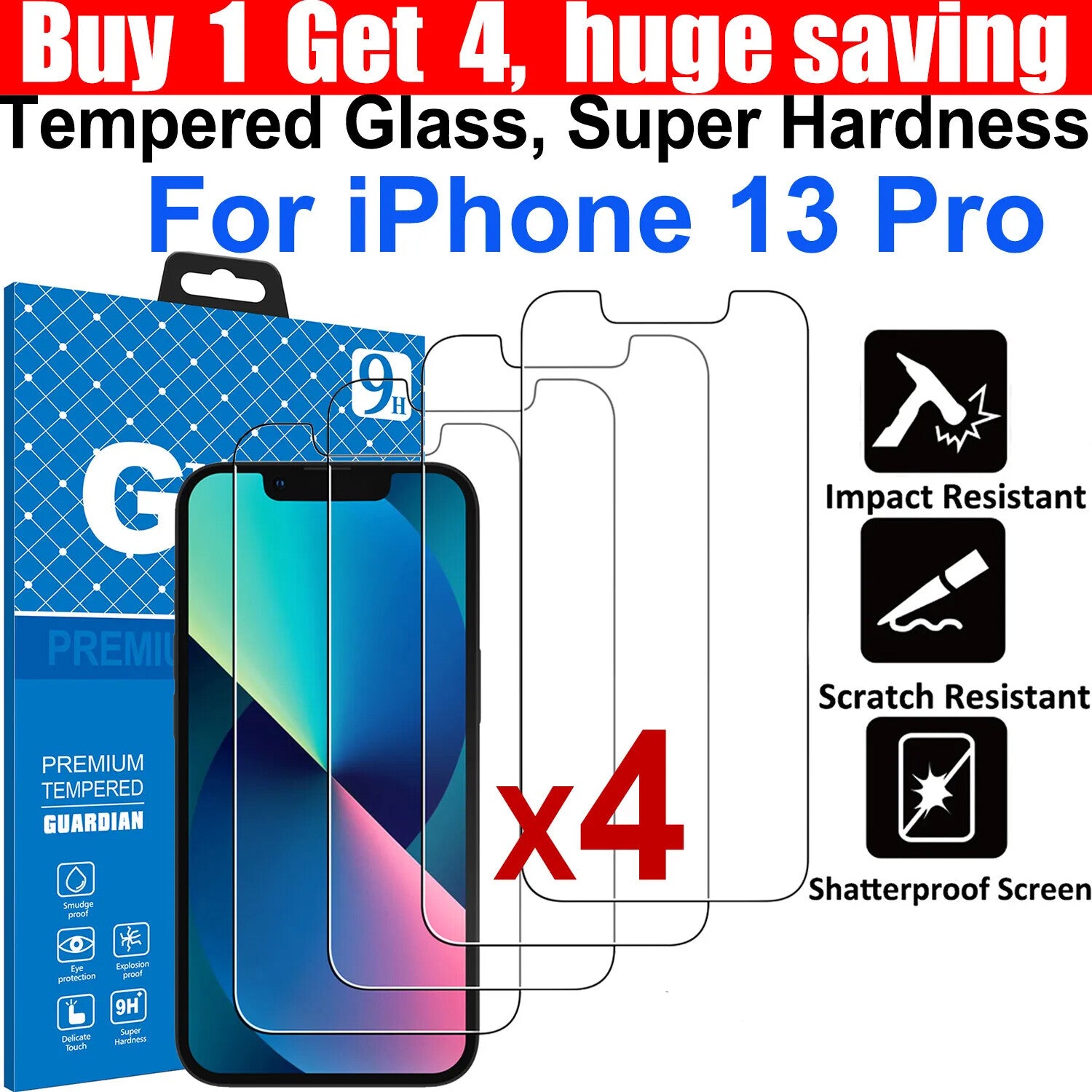 4x Tempered Glass Screen Protector For Apple iPhone