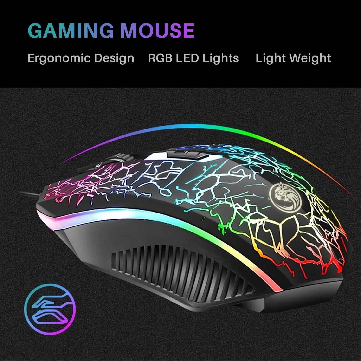 LED Gaming Keyboard And Mouse Set Rainbow RGB USB Wired UK PC PS4 PS5 XBOX ONE