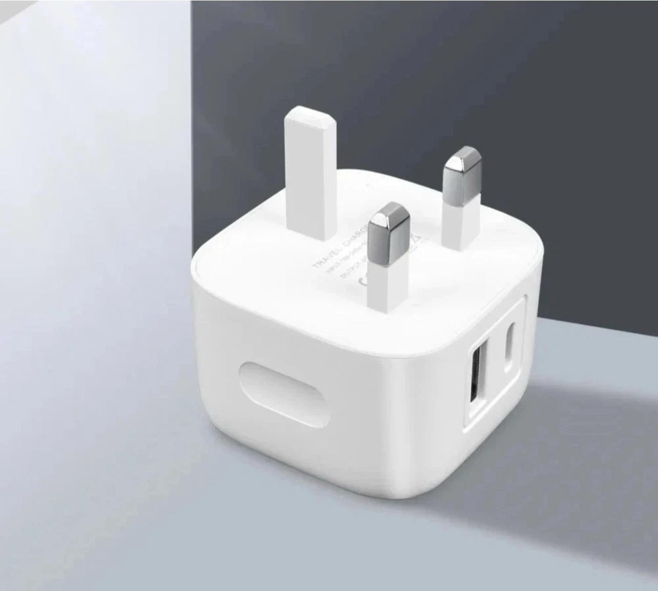 Fast Charging Dual Port Plug 20W - Type C & USB A Charger Adapter for UK Device