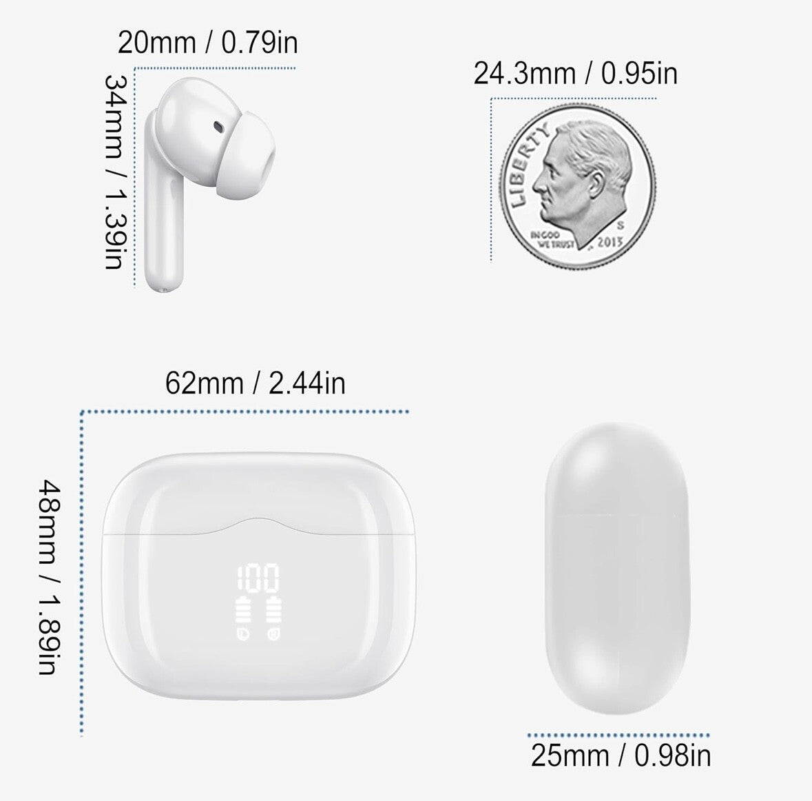 Wireless Earbuds Bluetooth 5.3 in Ear with HiFi Stereo Deep Bass