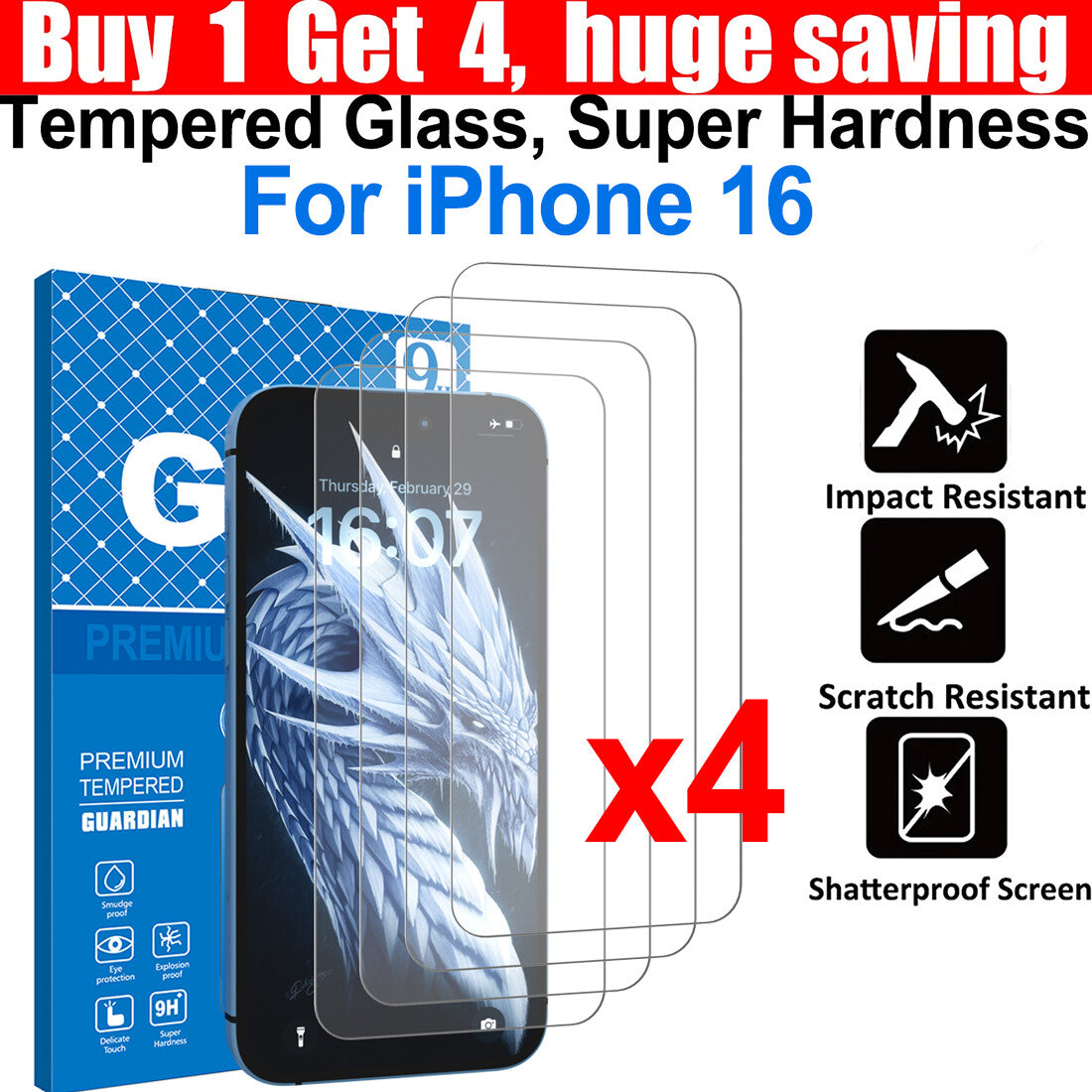 4x Tempered Glass Screen Protector For Apple iPhone
